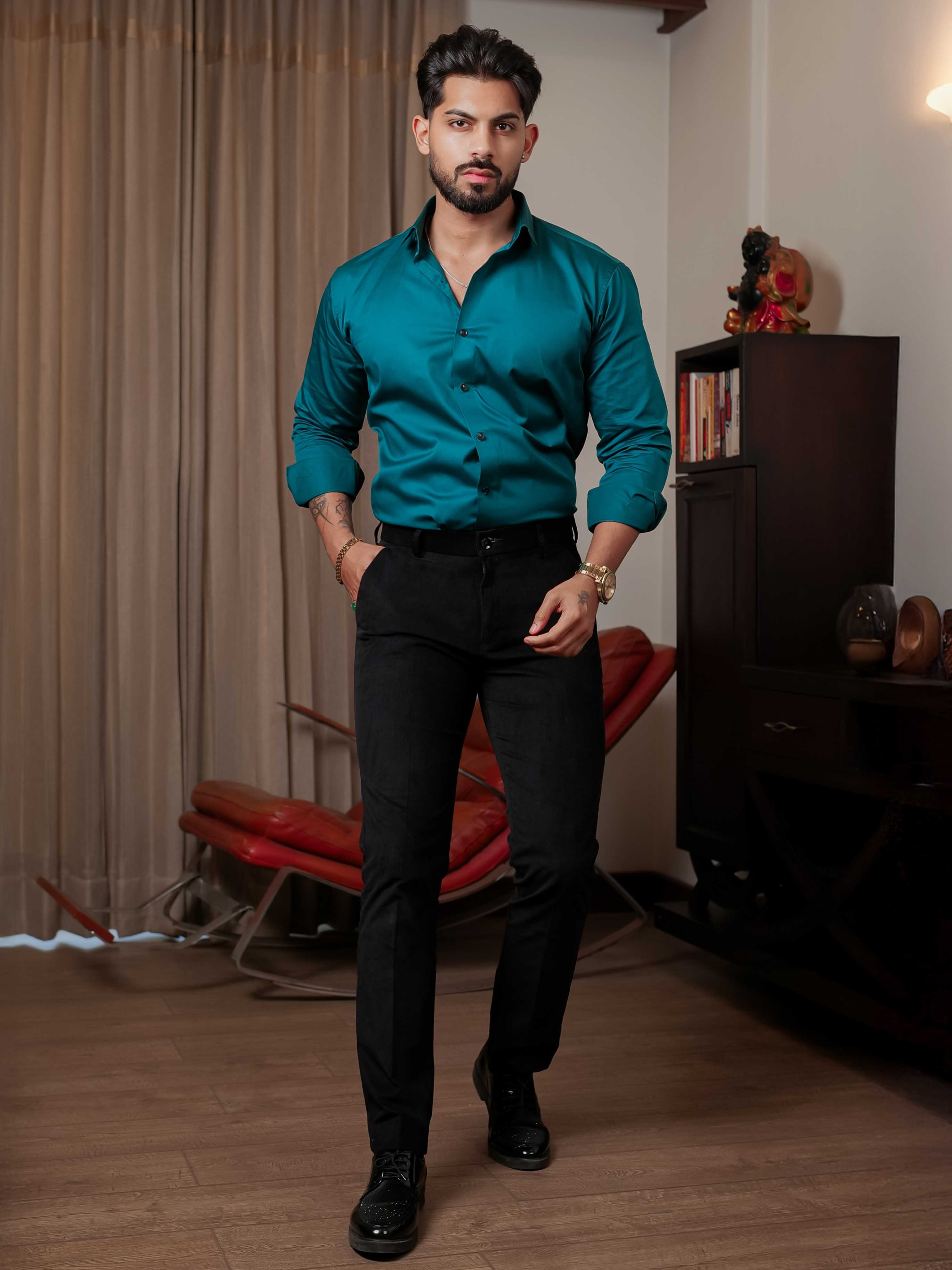 FOOMER FORMY DARK GREEN LUXURY SATIN SHIRT FOR MEN'S