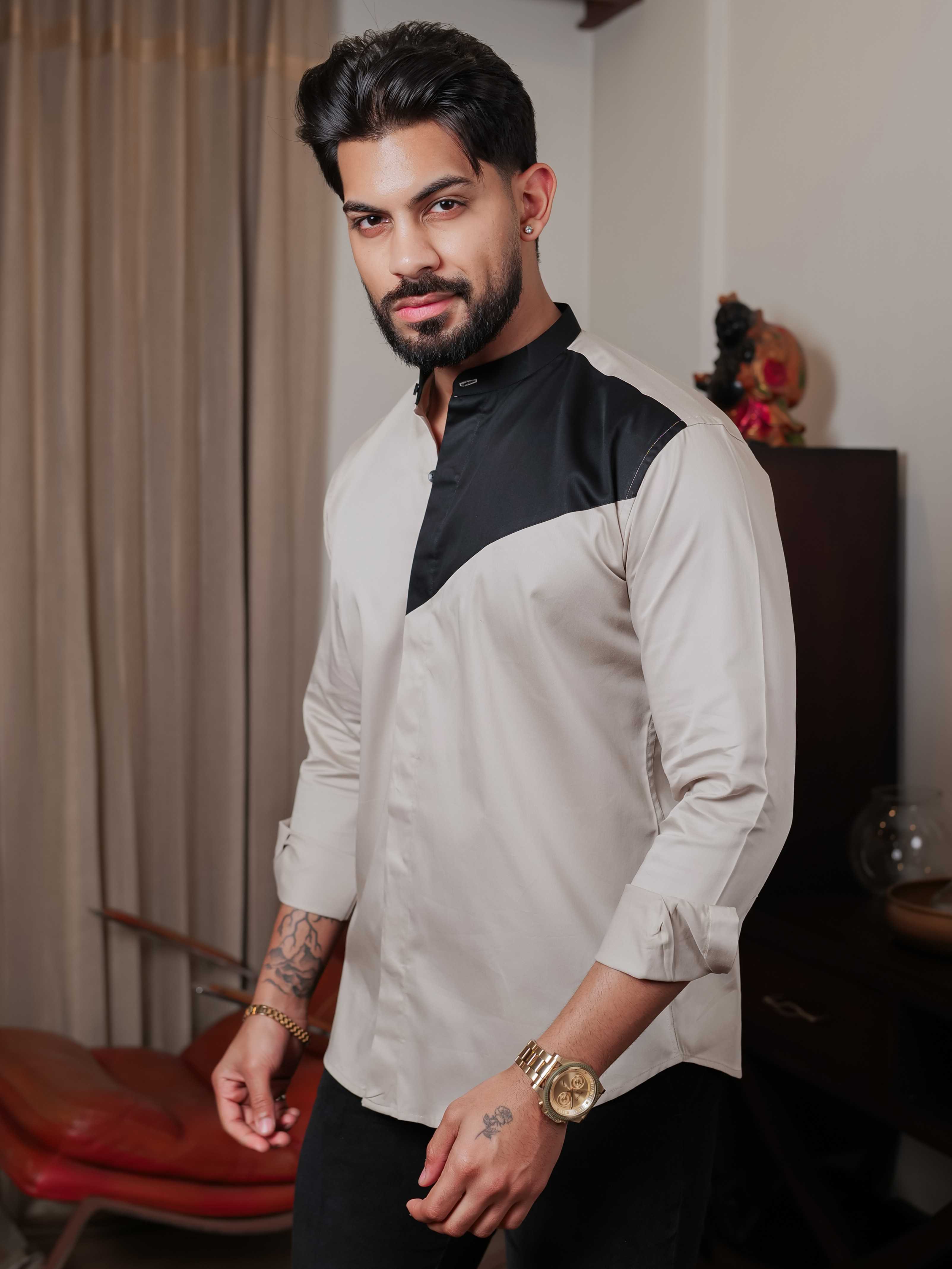 FOOMER CREAM CUT N SEW DESIGNER SHIRT FOR MEN'S