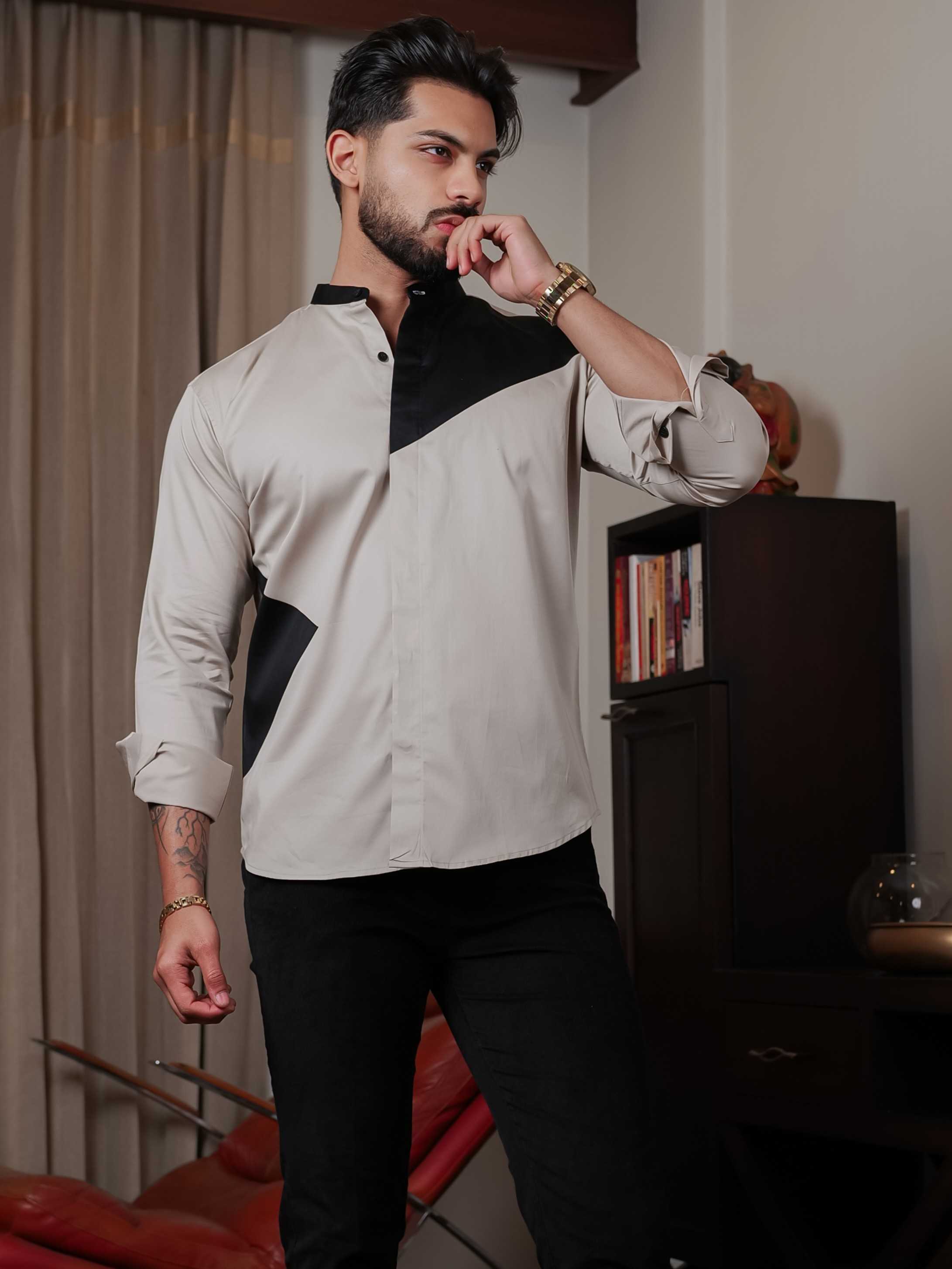 FOOMER CREAM CUT N SEW DESIGNER SHIRT FOR MEN'S