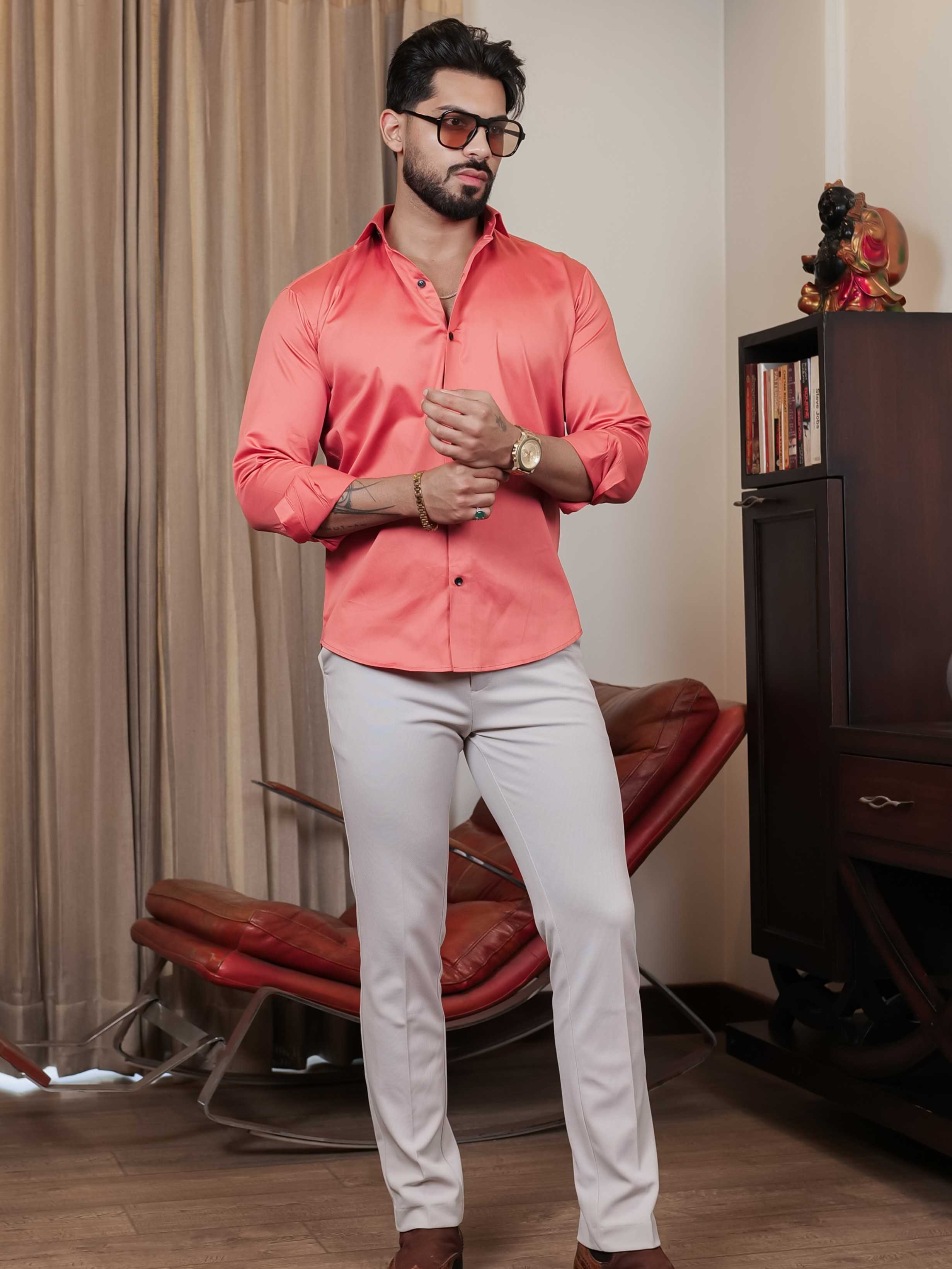 FOOMER FORMY ORANGE LUXURY SATIN SHIRT FOR MEN'S