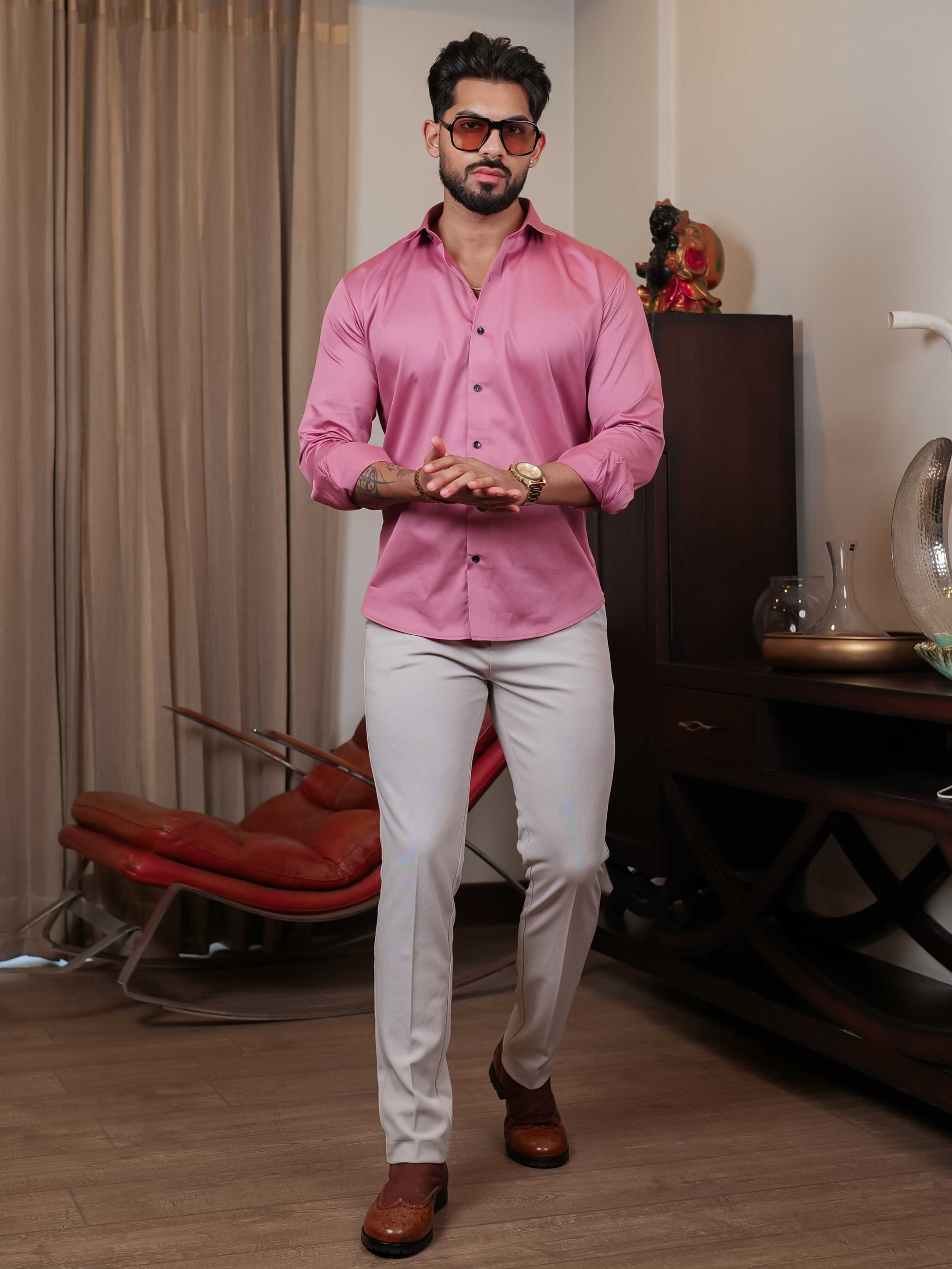 FOOMER FORMY DARK PINK LUXURY SATIN SHIRT FOR MEN'S