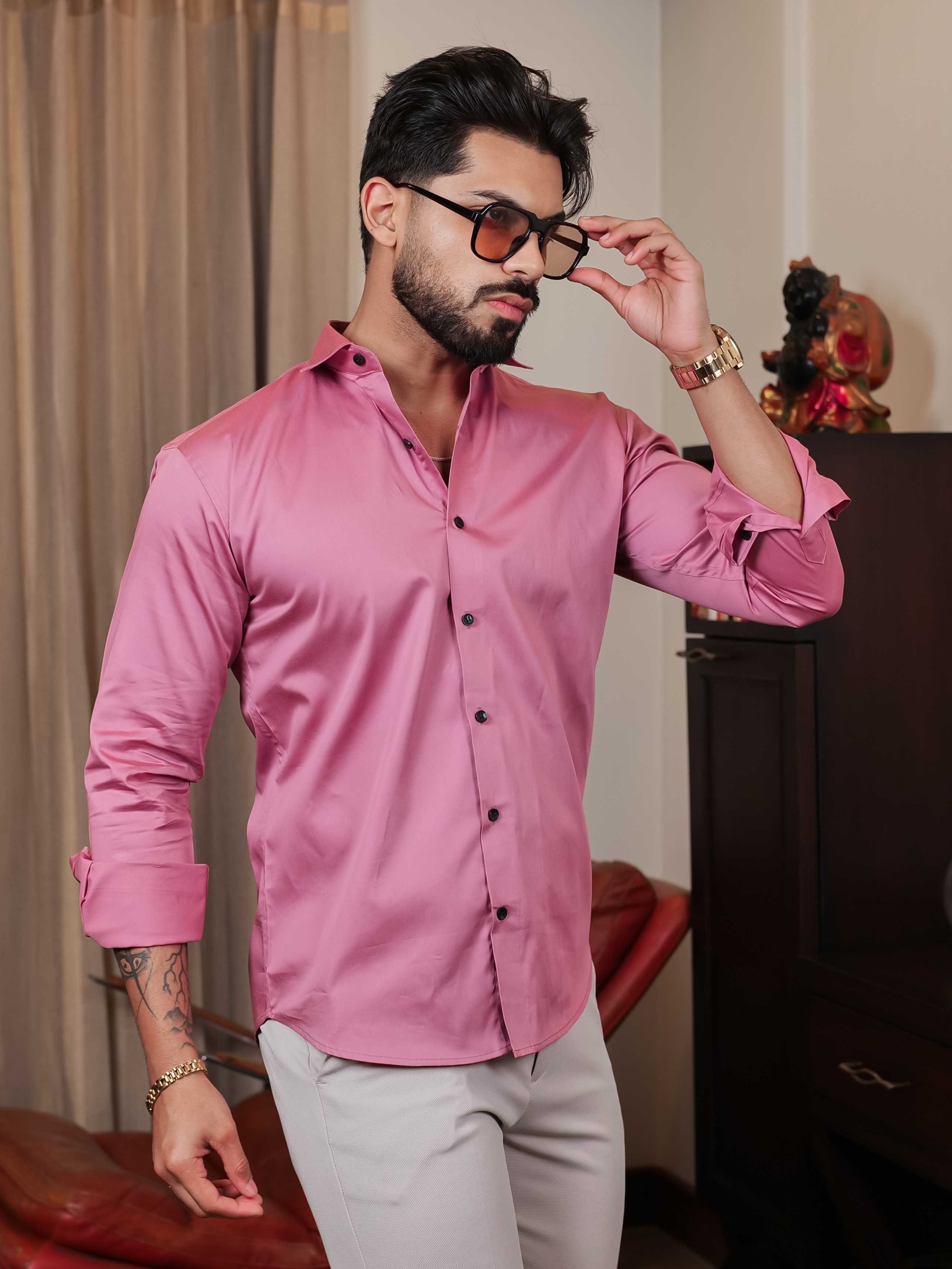 FOOMER FORMY DARK PINK LUXURY SATIN SHIRT FOR MEN'S