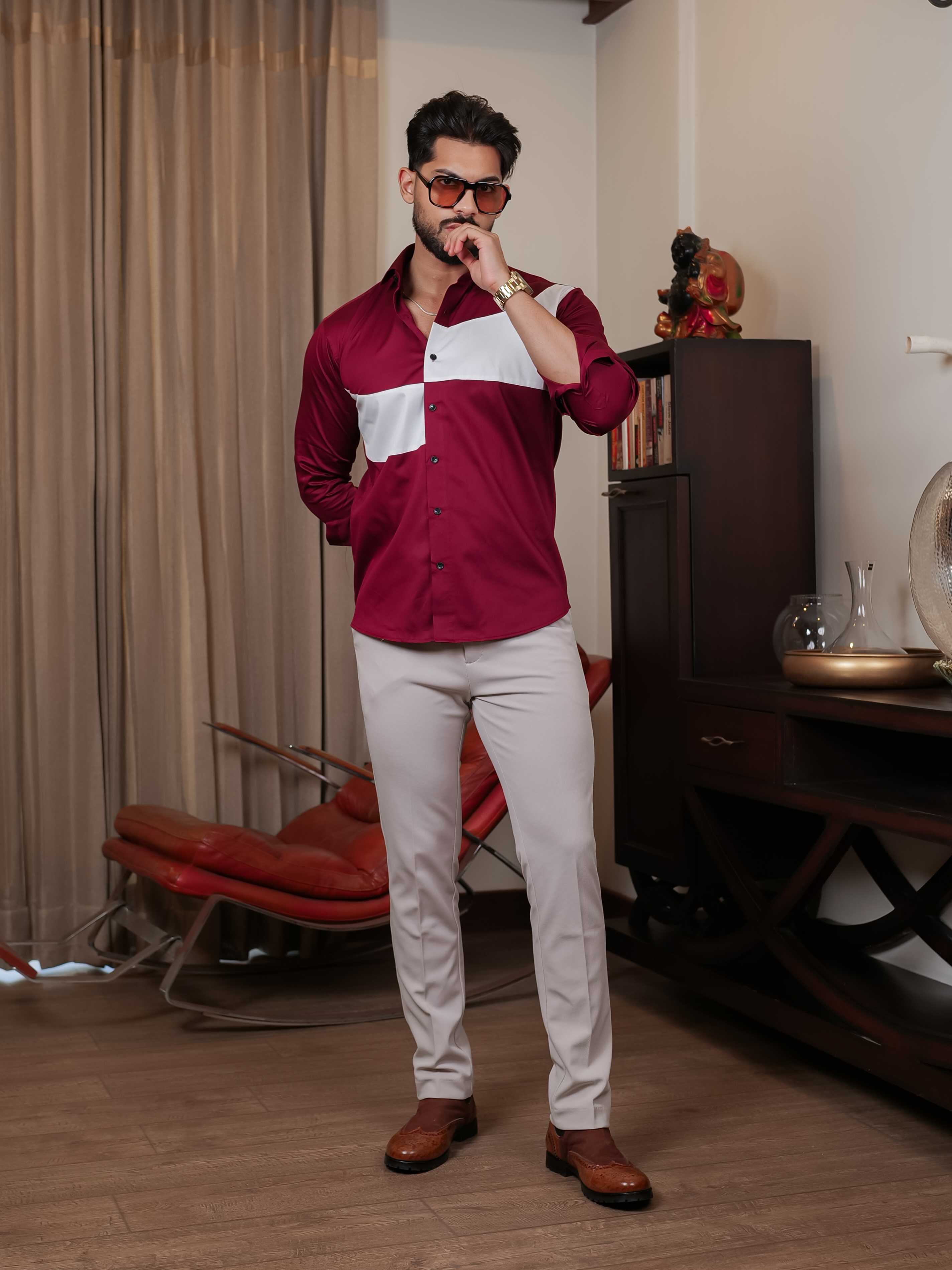FOOMER MAROON CUT N SEW DESIGNER SHIRT FOR MEN'S