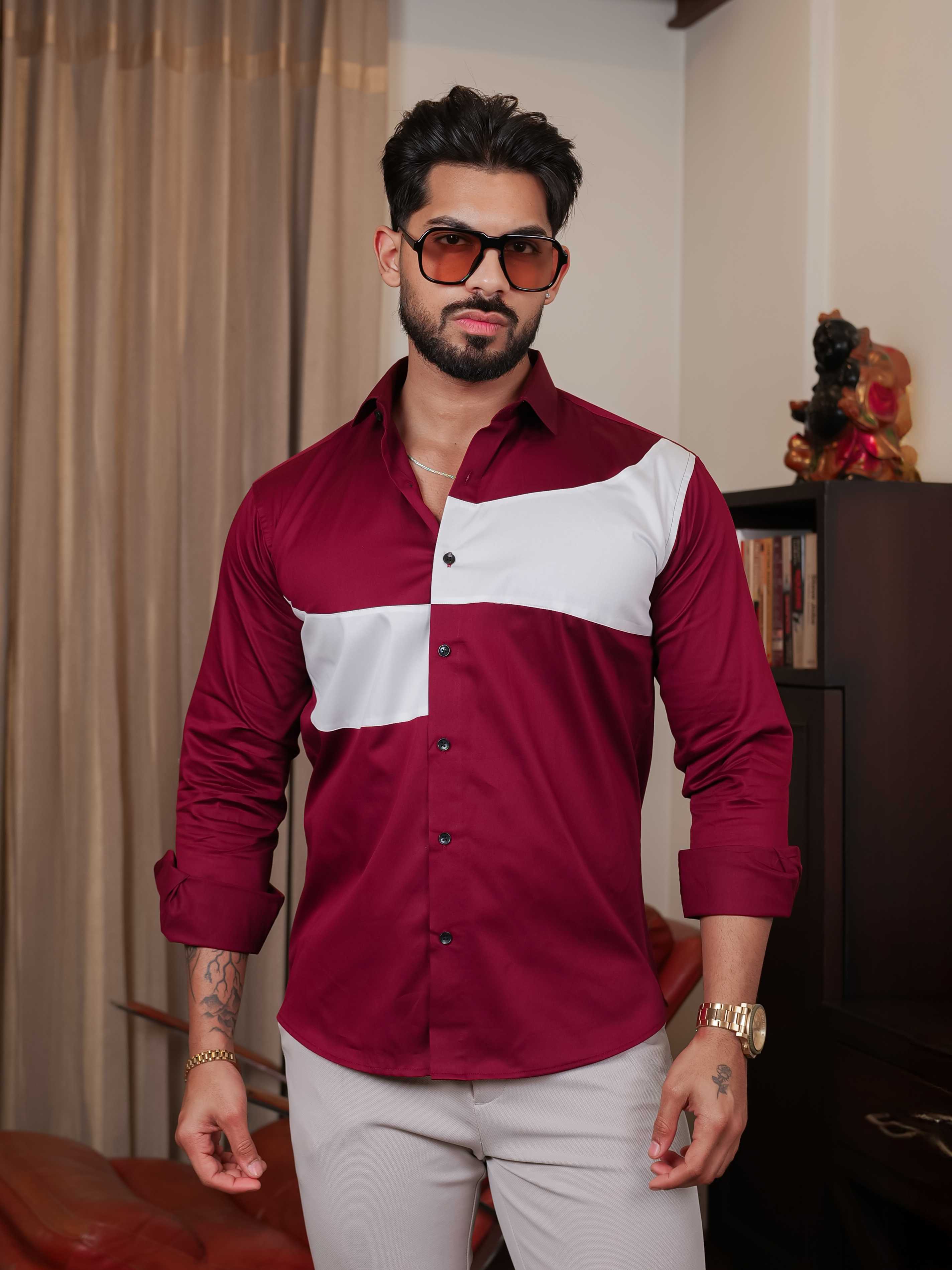FOOMER MAROON CUT N SEW DESIGNER SHIRT FOR MEN'S