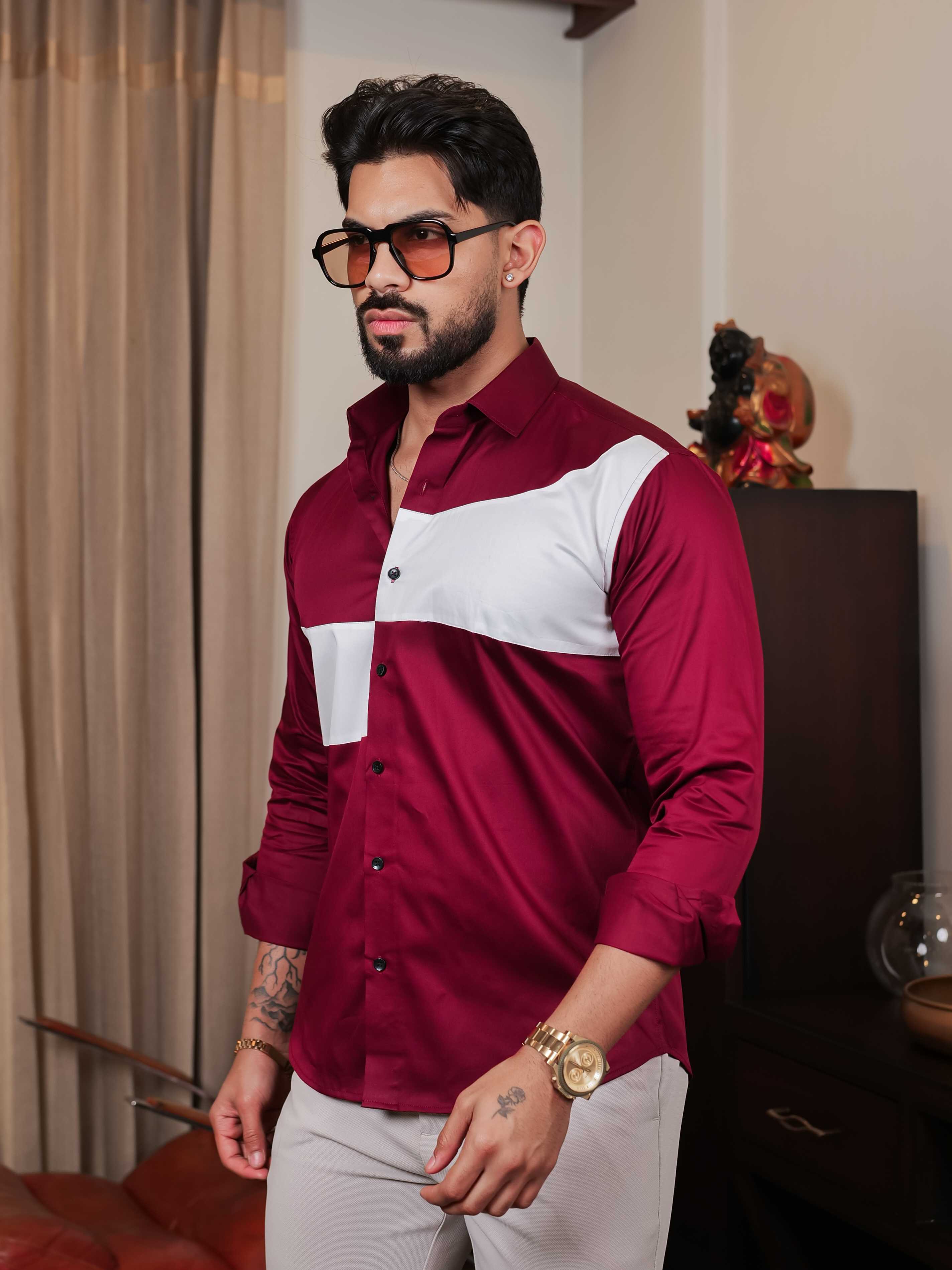 FOOMER MAROON CUT N SEW DESIGNER SHIRT FOR MEN'S