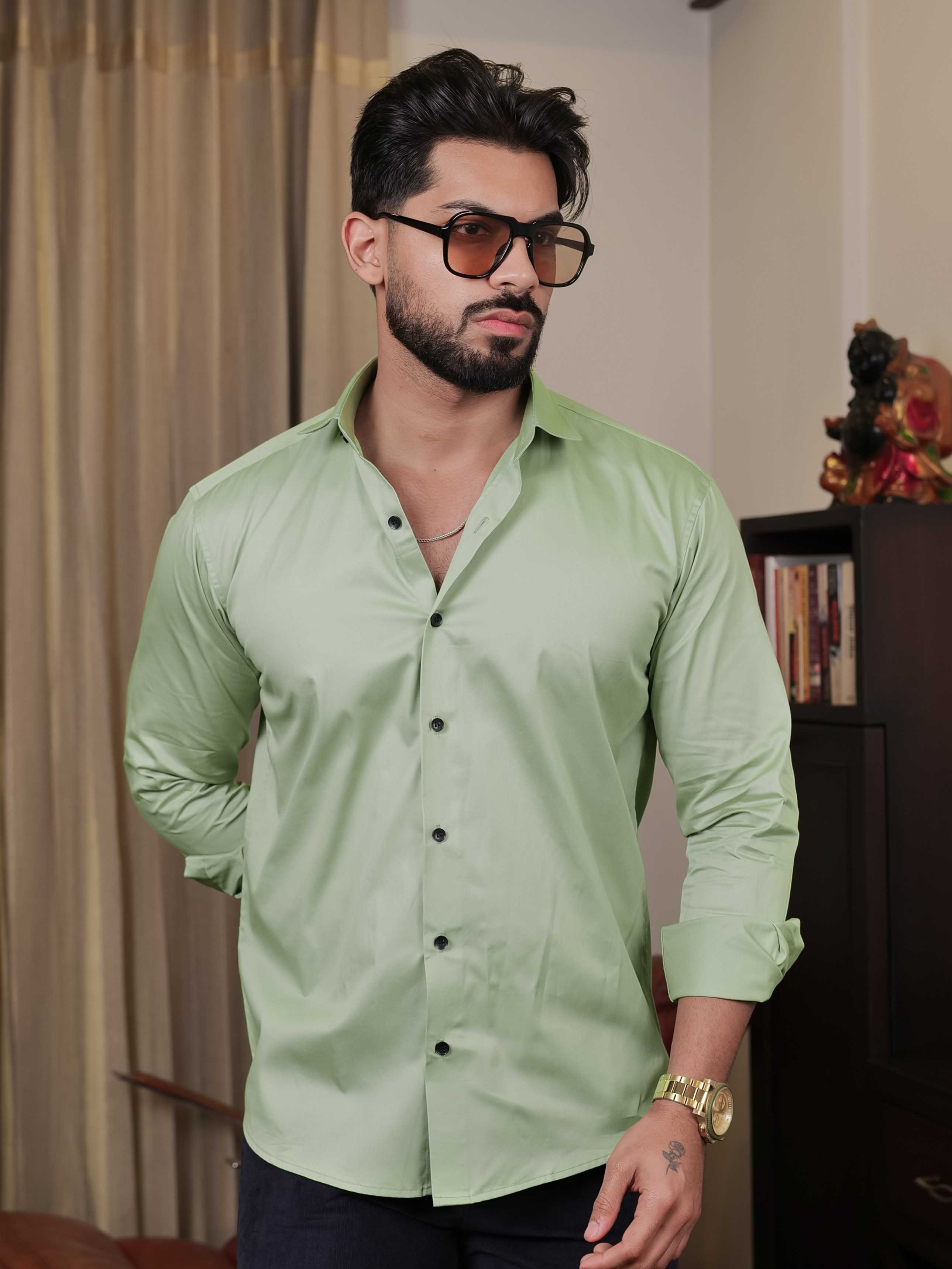 FOOMER FORMY LIGHT GREEN LUXURY SATIN SHIRT FOR MEN'S