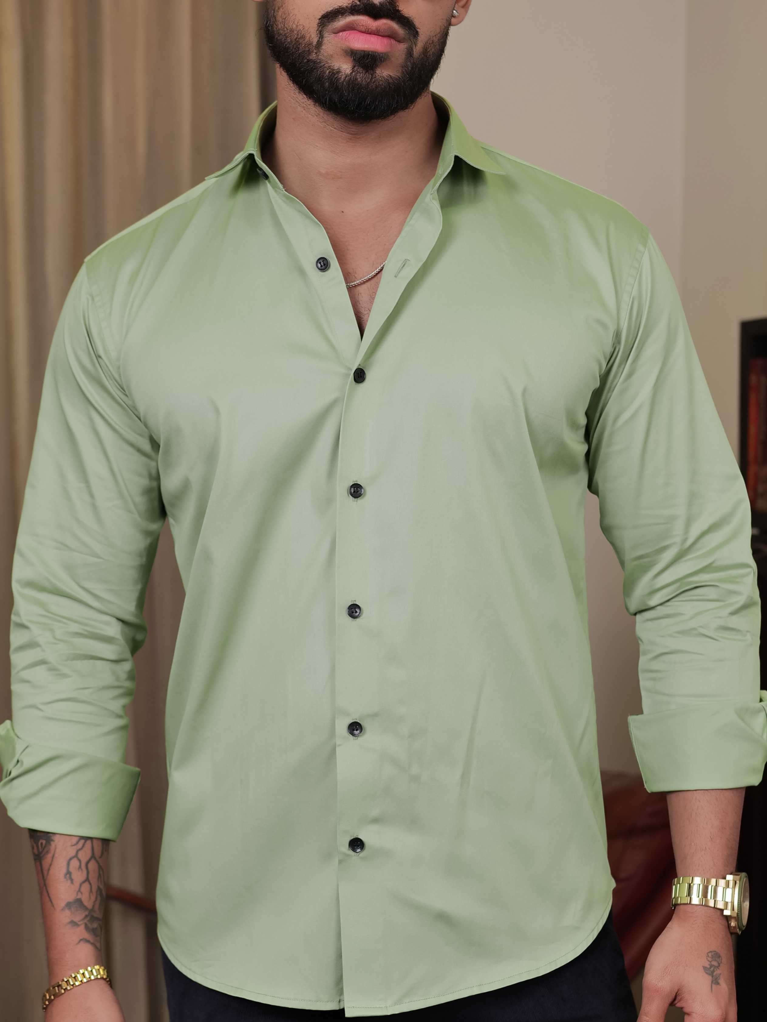 FOOMER FORMY LIGHT GREEN LUXURY SATIN SHIRT FOR MEN'S