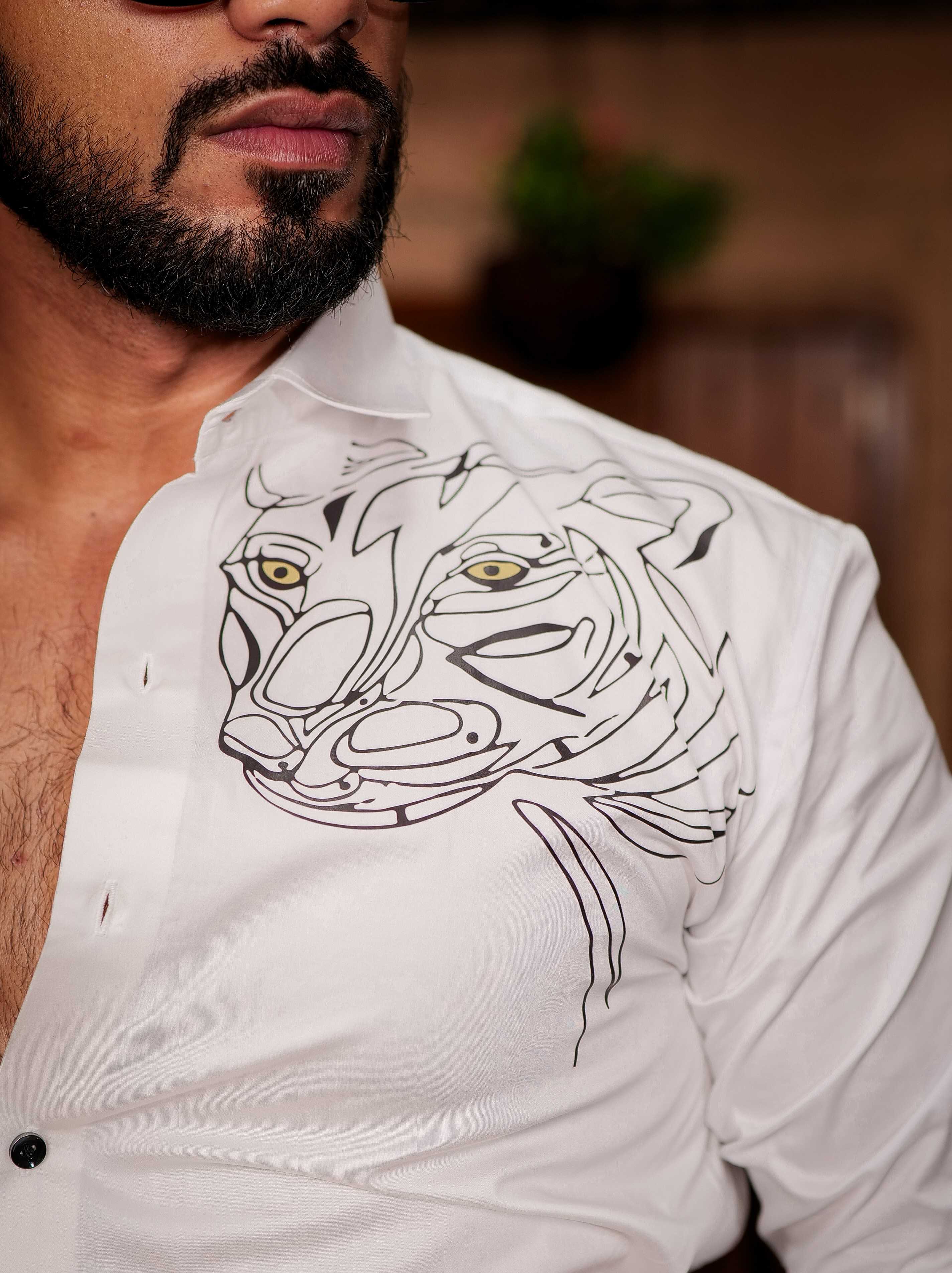 White Club Wear Printed Satin Cotton Shirt