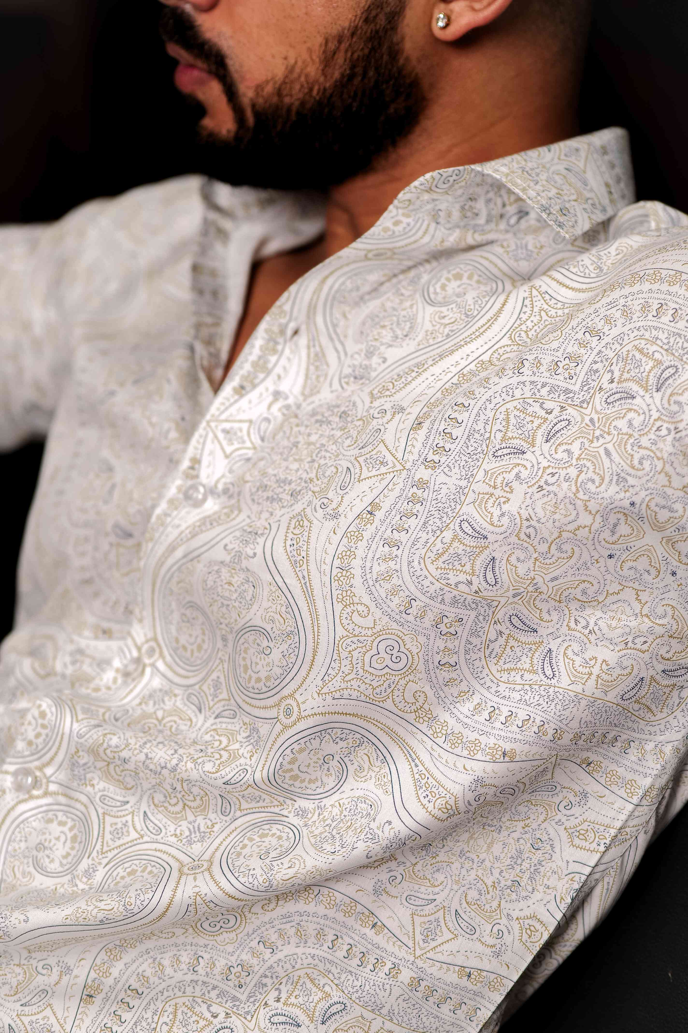 White Satin Print Premium Shirt White / XXL