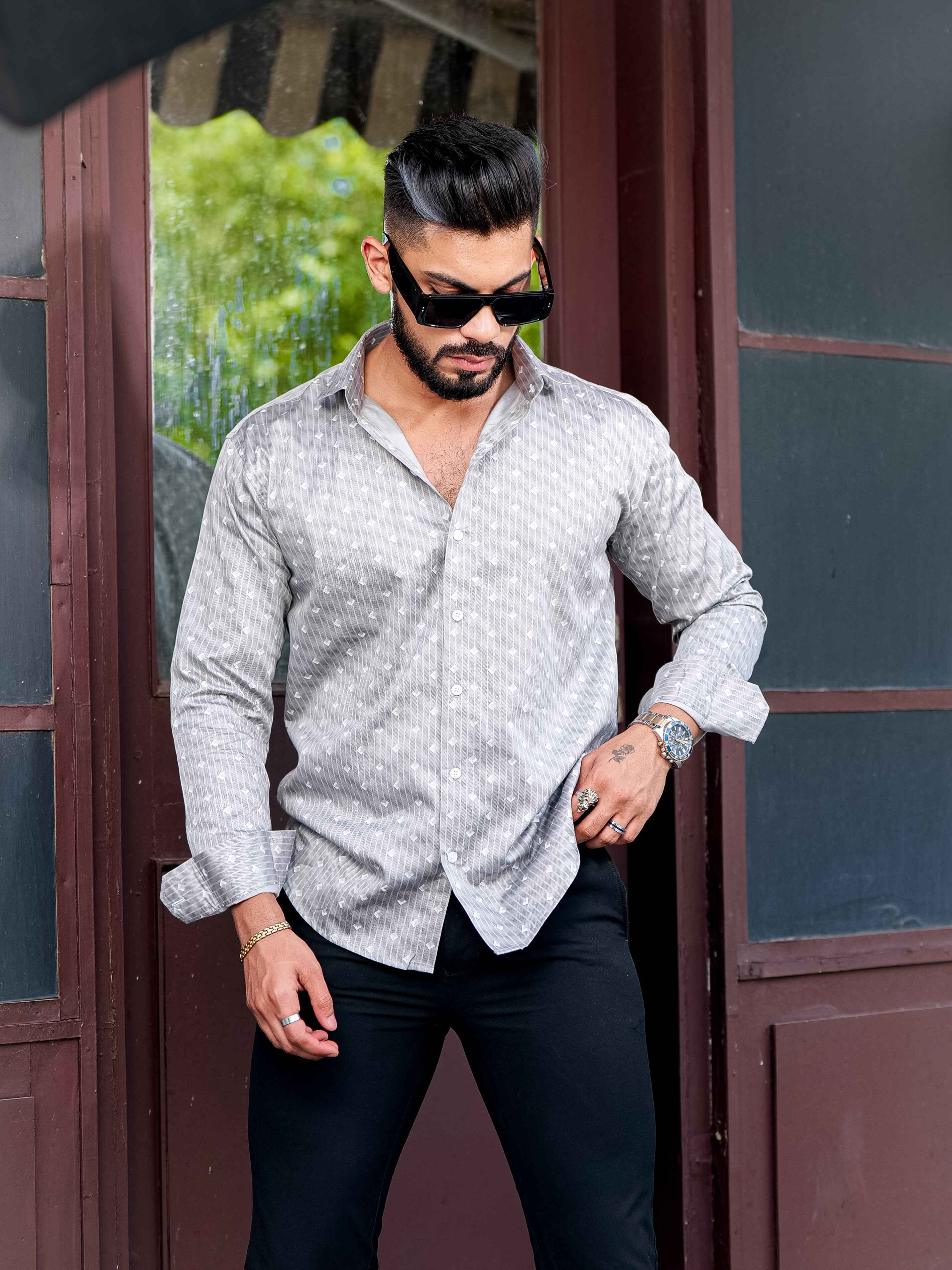 Grey Satin Print Premium Shirt