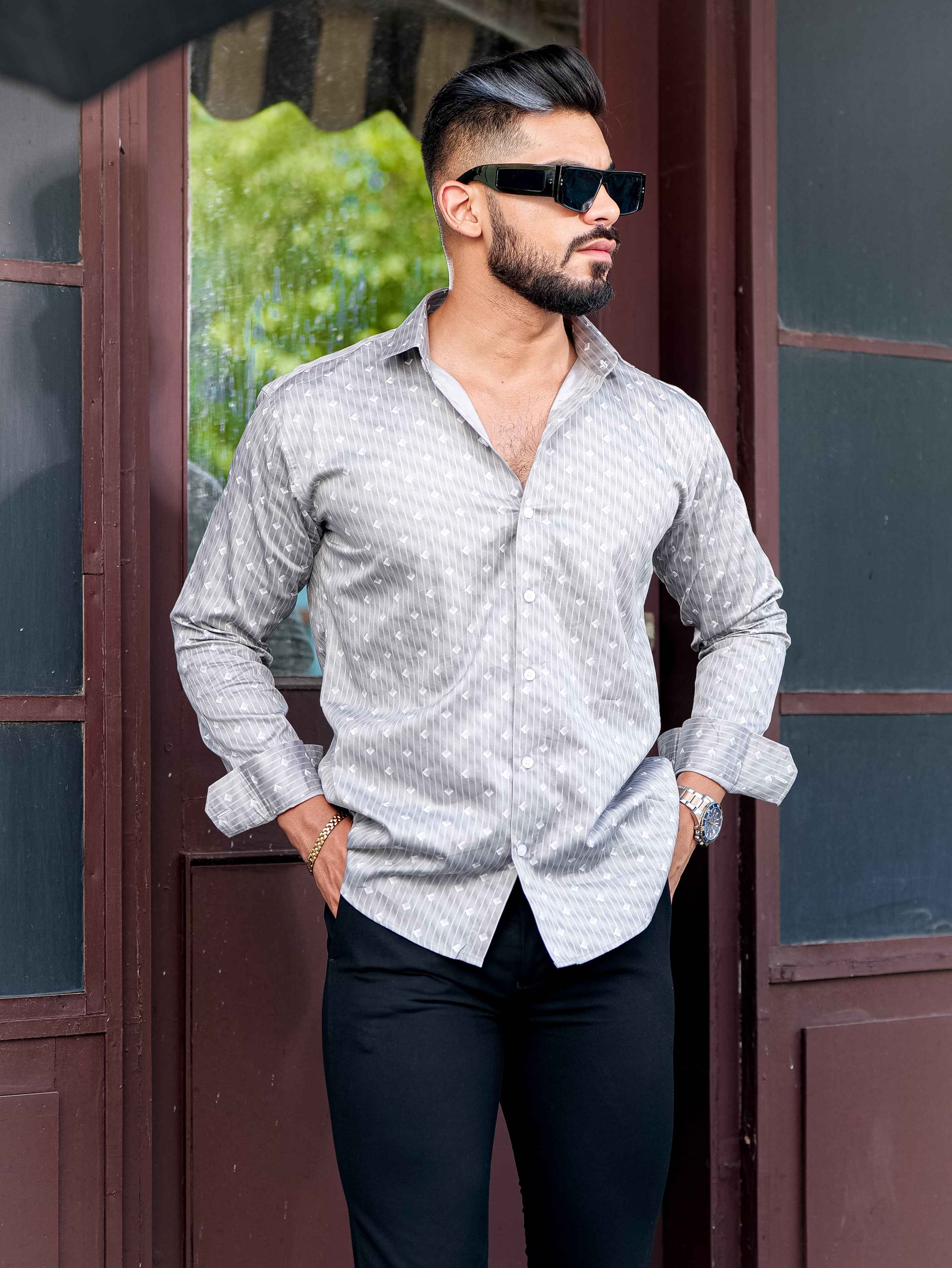 Grey Satin Print Premium Shirt