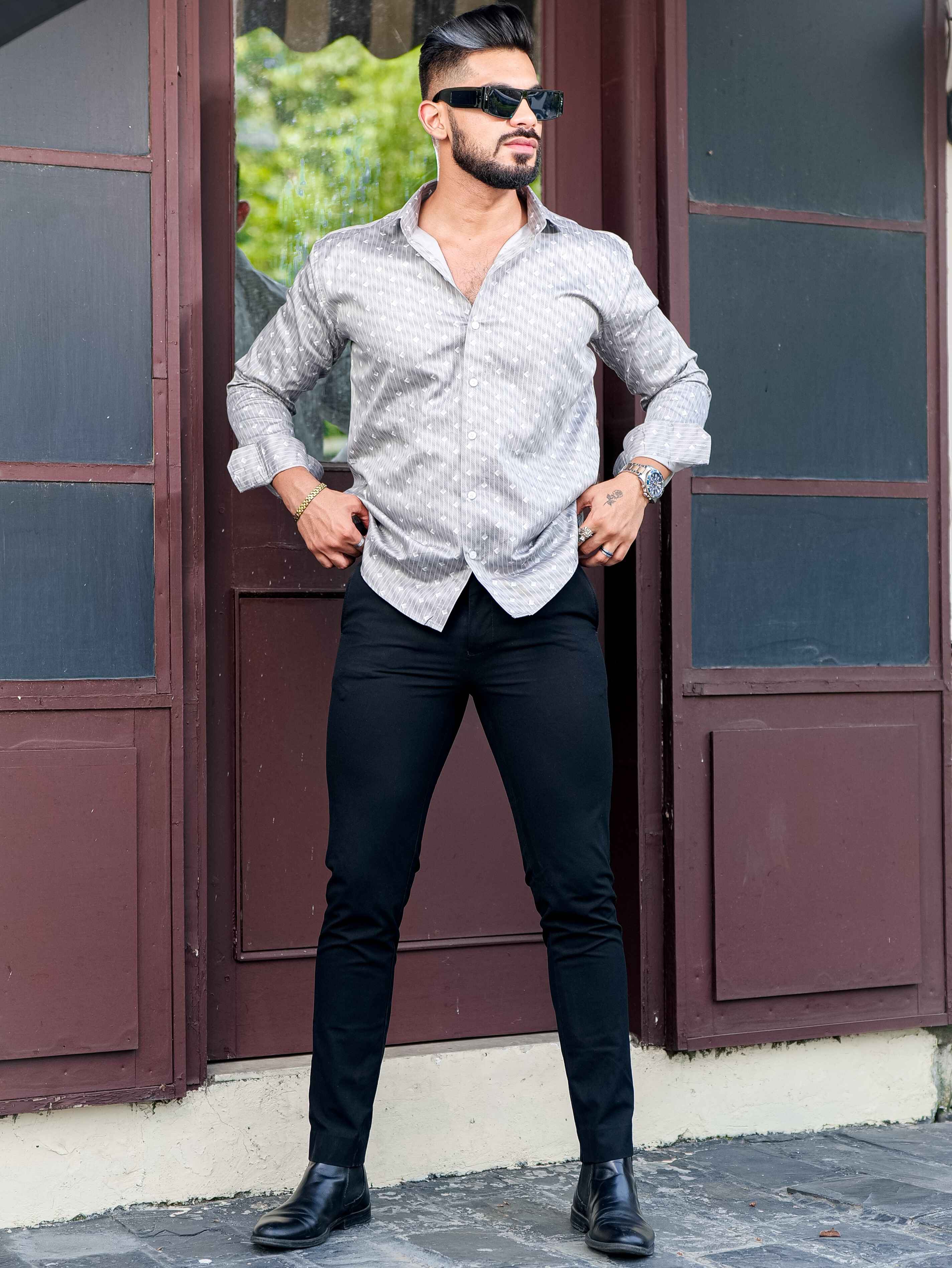 Grey Satin Print Premium Shirt