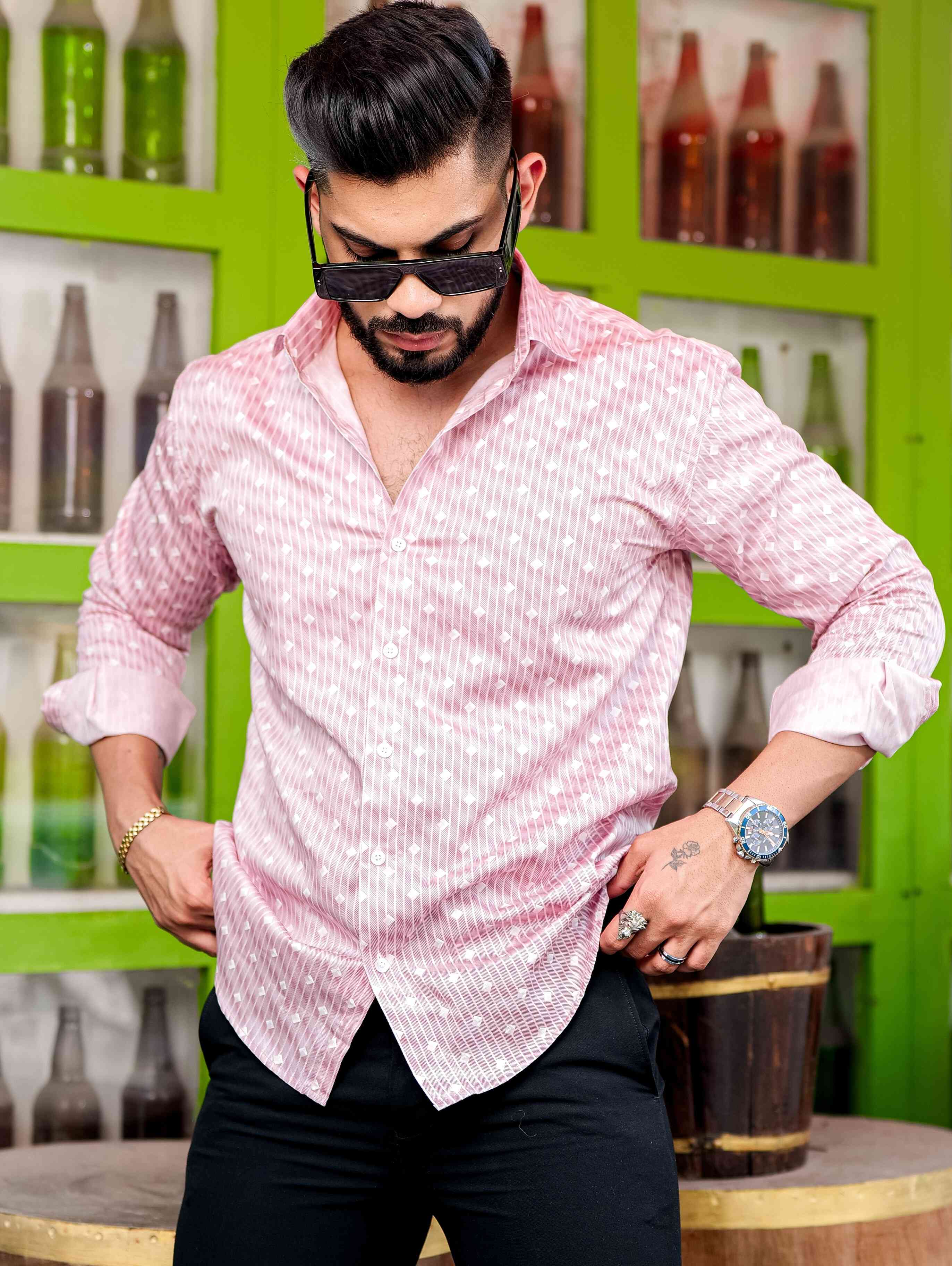 Pink Satin Print Premium Shirt Pink / XXL