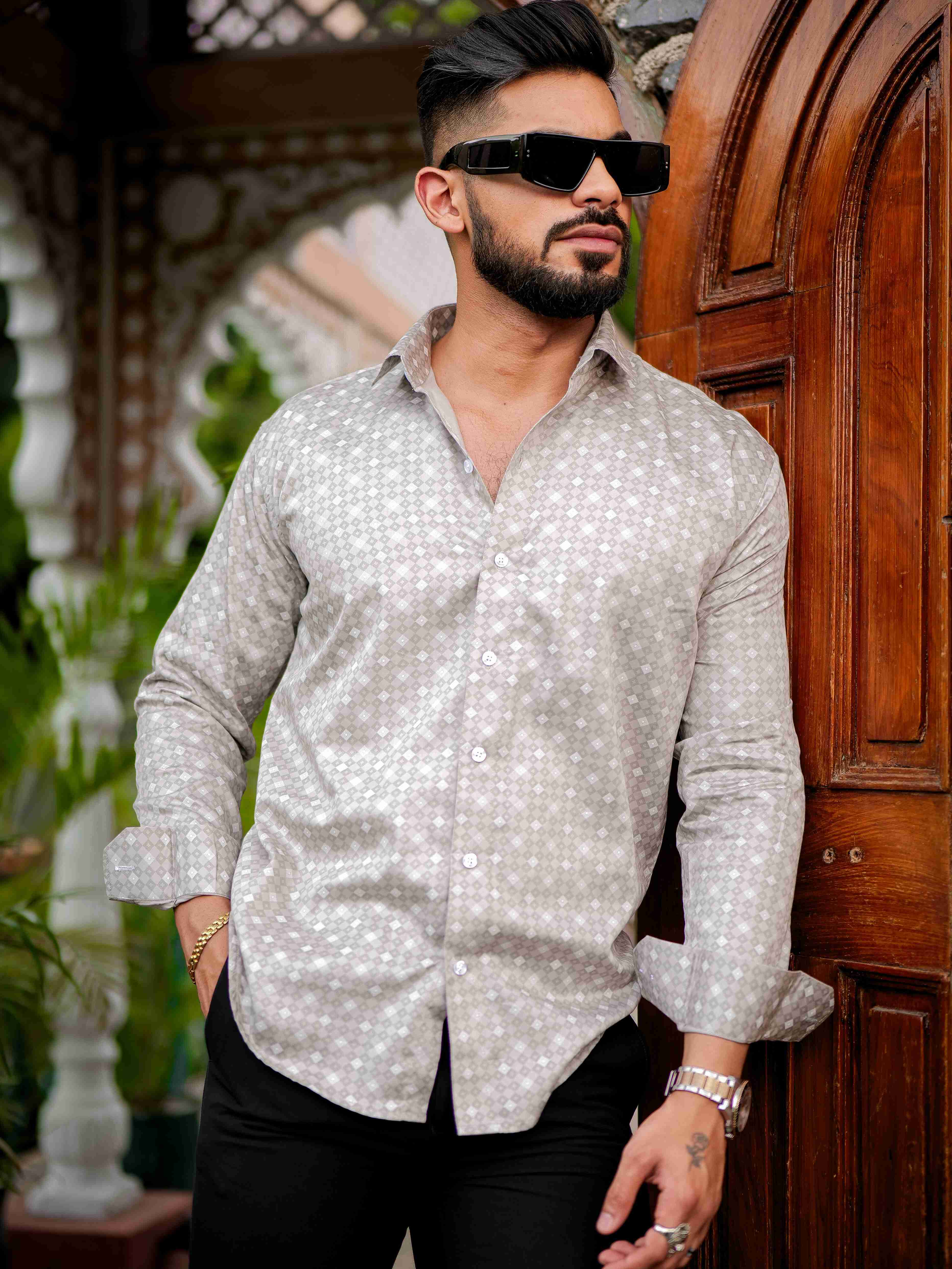 Grey Satin Print Premium Shirt