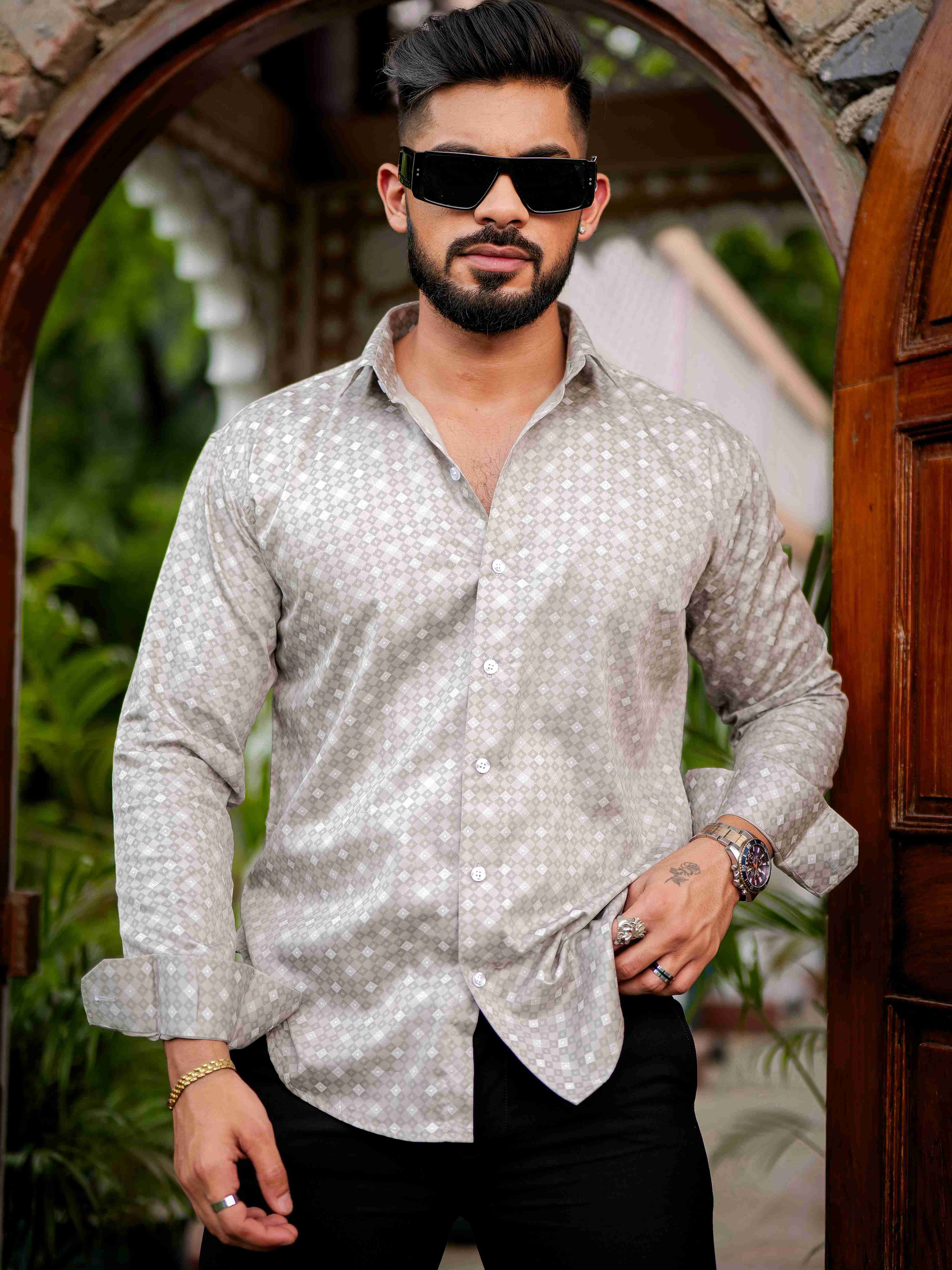 Grey Satin Print Premium Shirt