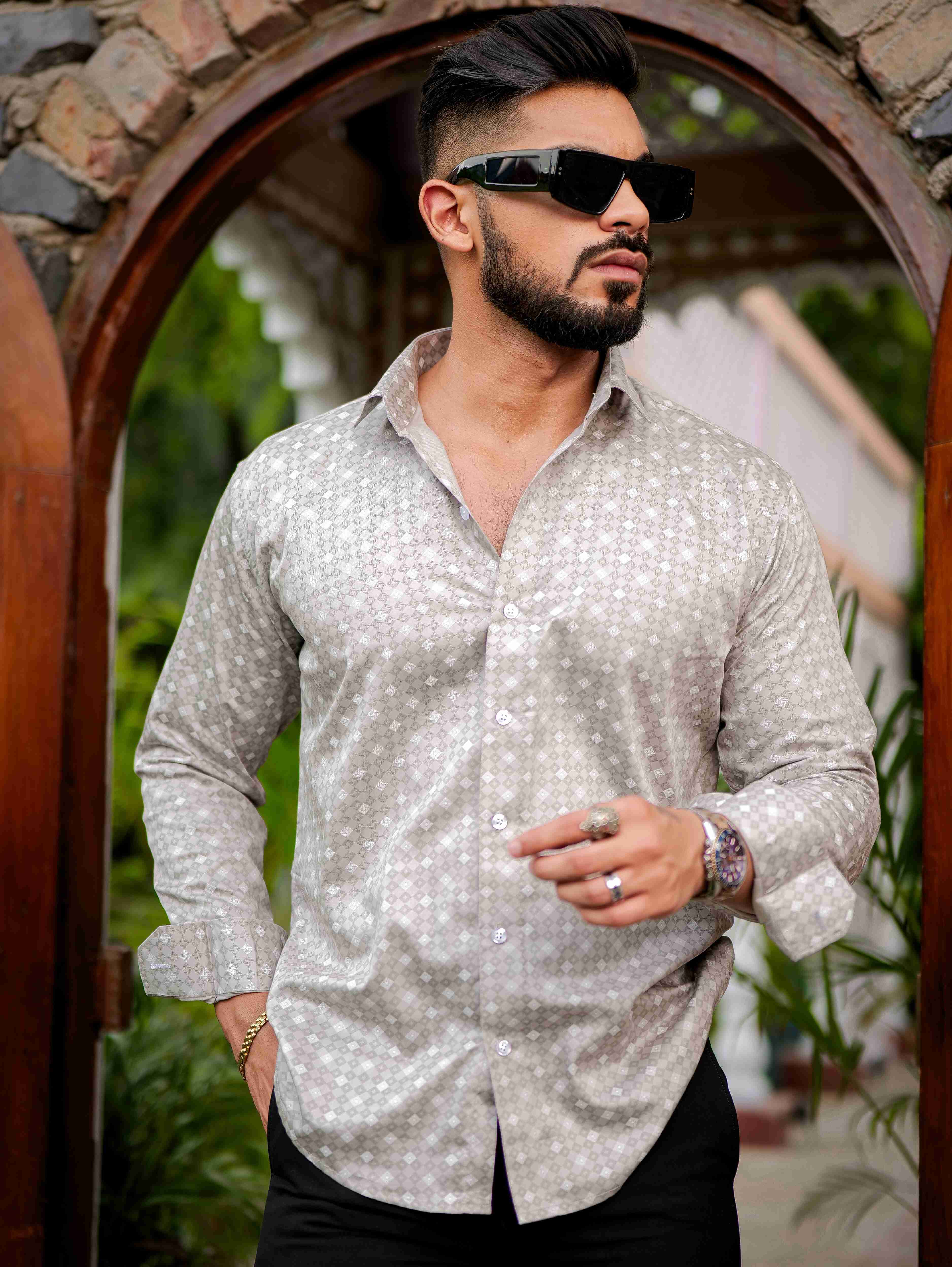 Grey Satin Print Premium Shirt