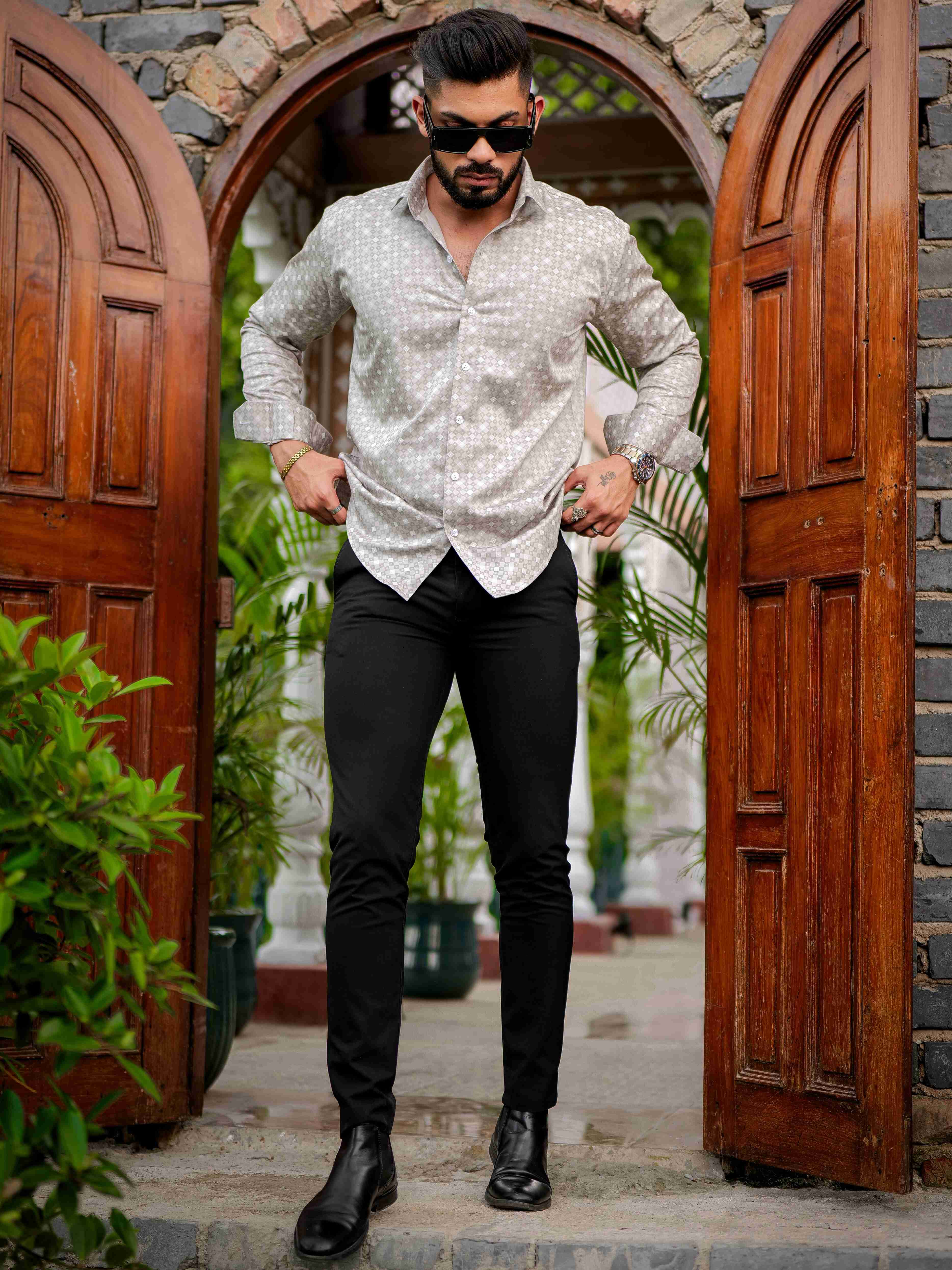 Grey Satin Print Premium Shirt