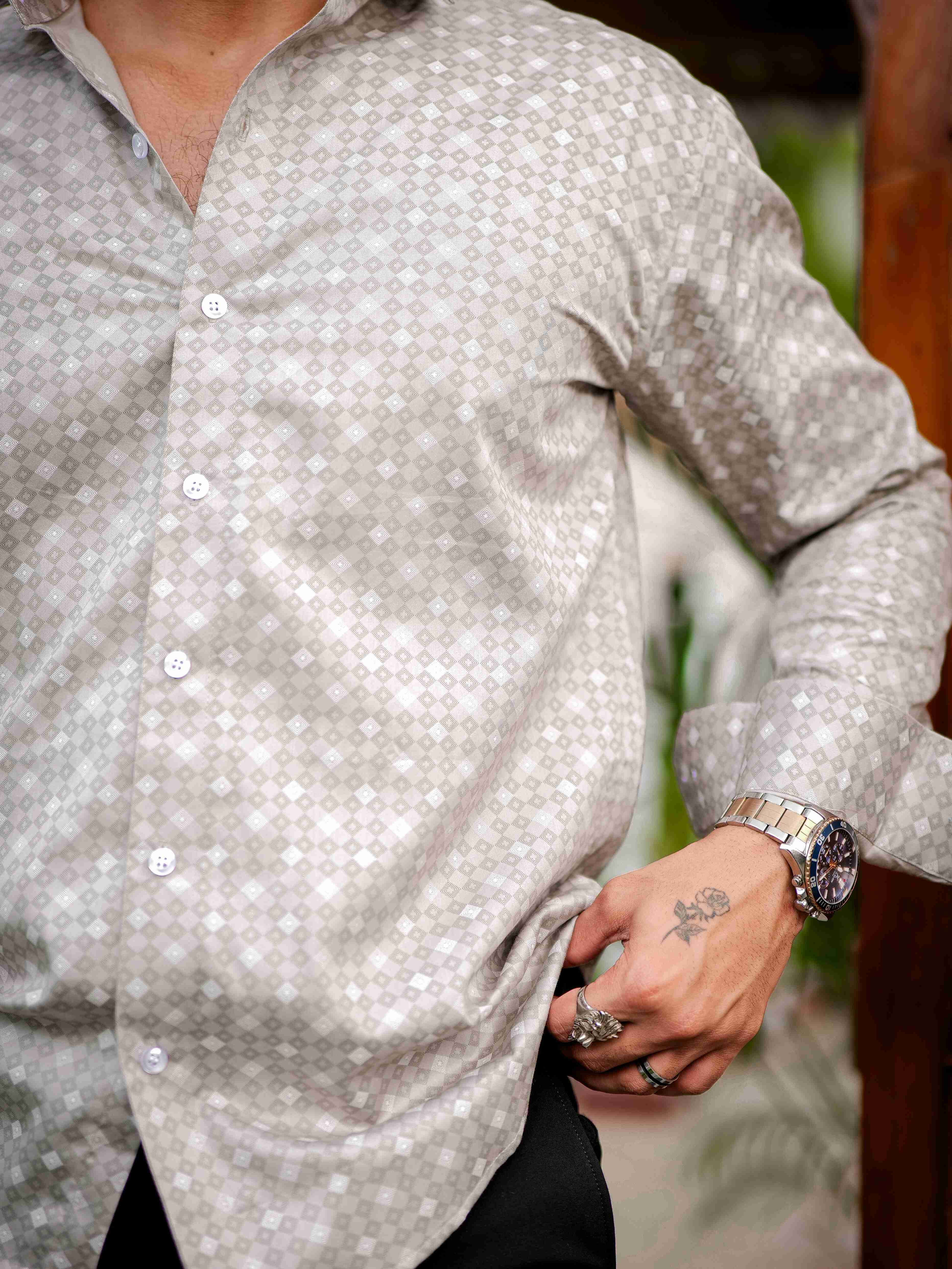 Grey Satin Print Premium Shirt