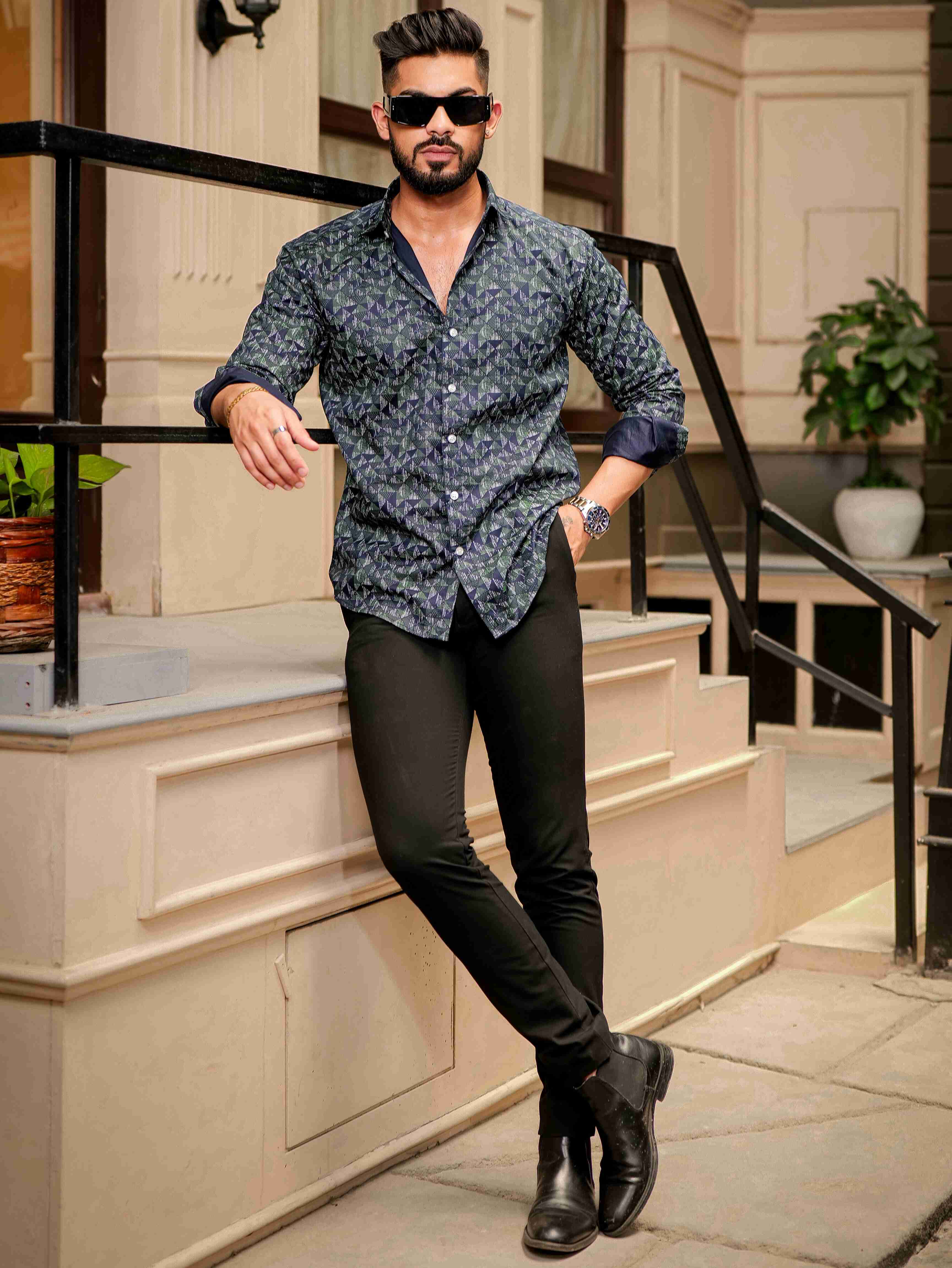 Blue Satin Print Premium Shirt