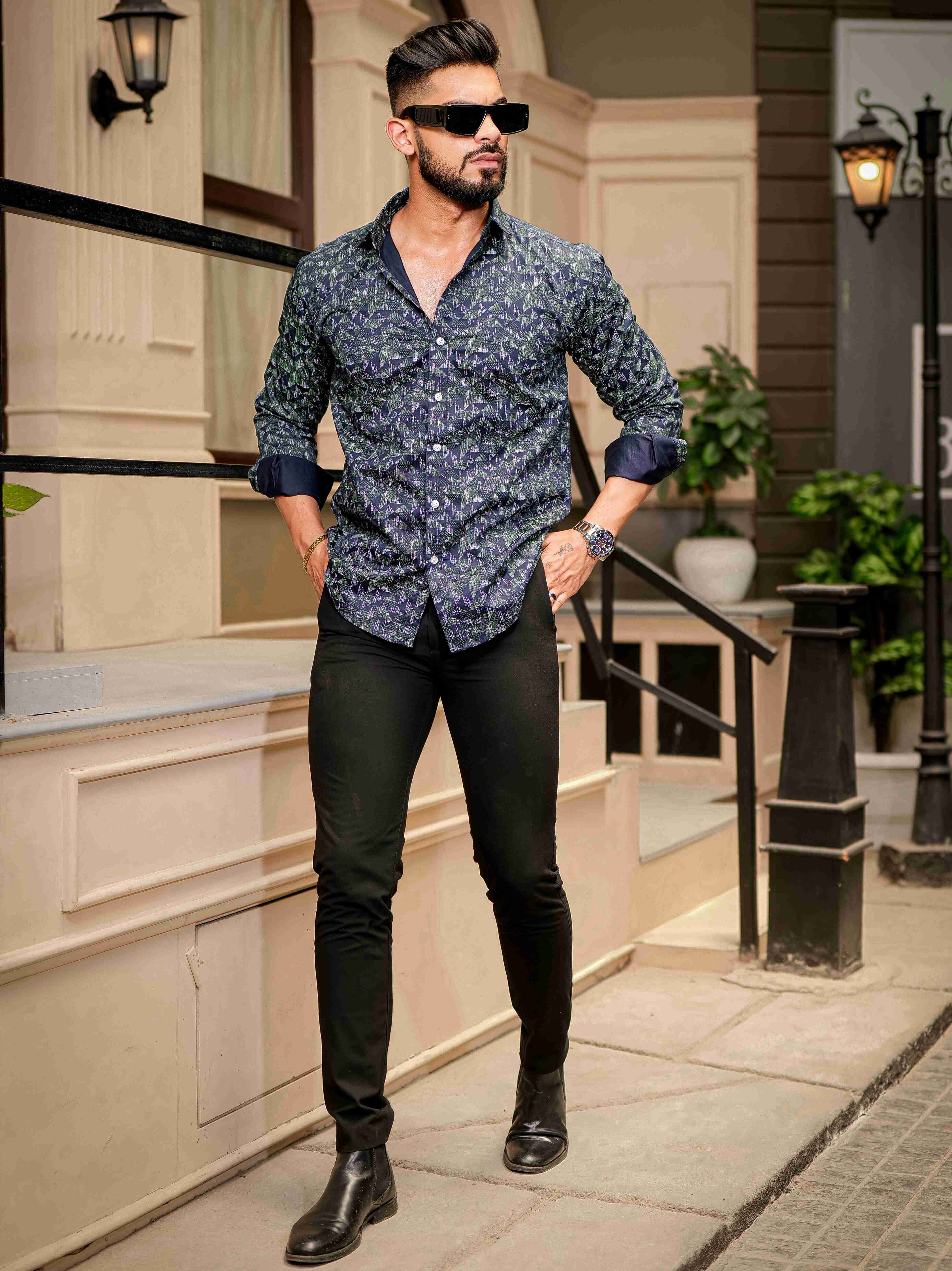 Blue Satin Print Premium Shirt