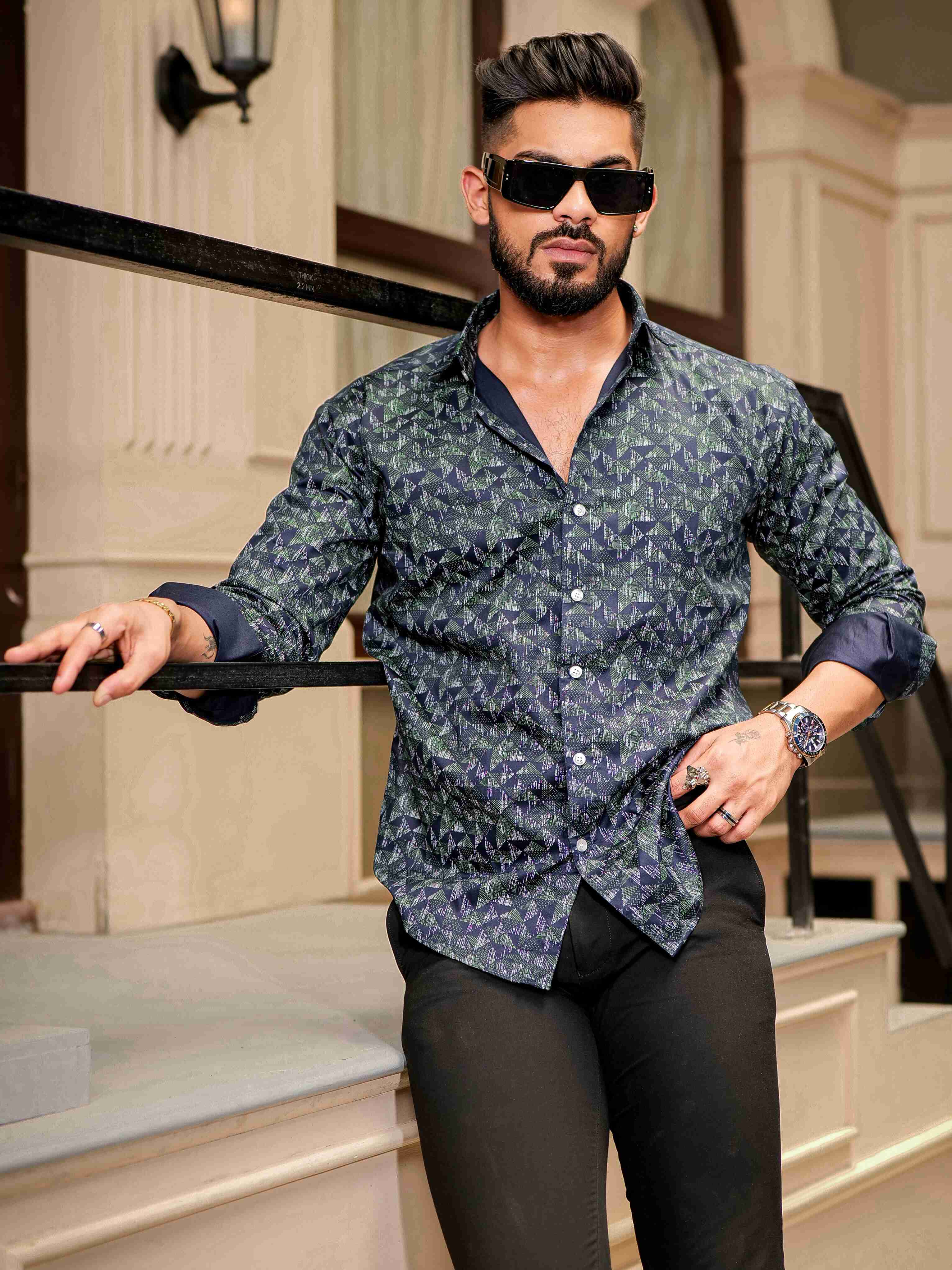 Blue Satin Print Premium Shirt