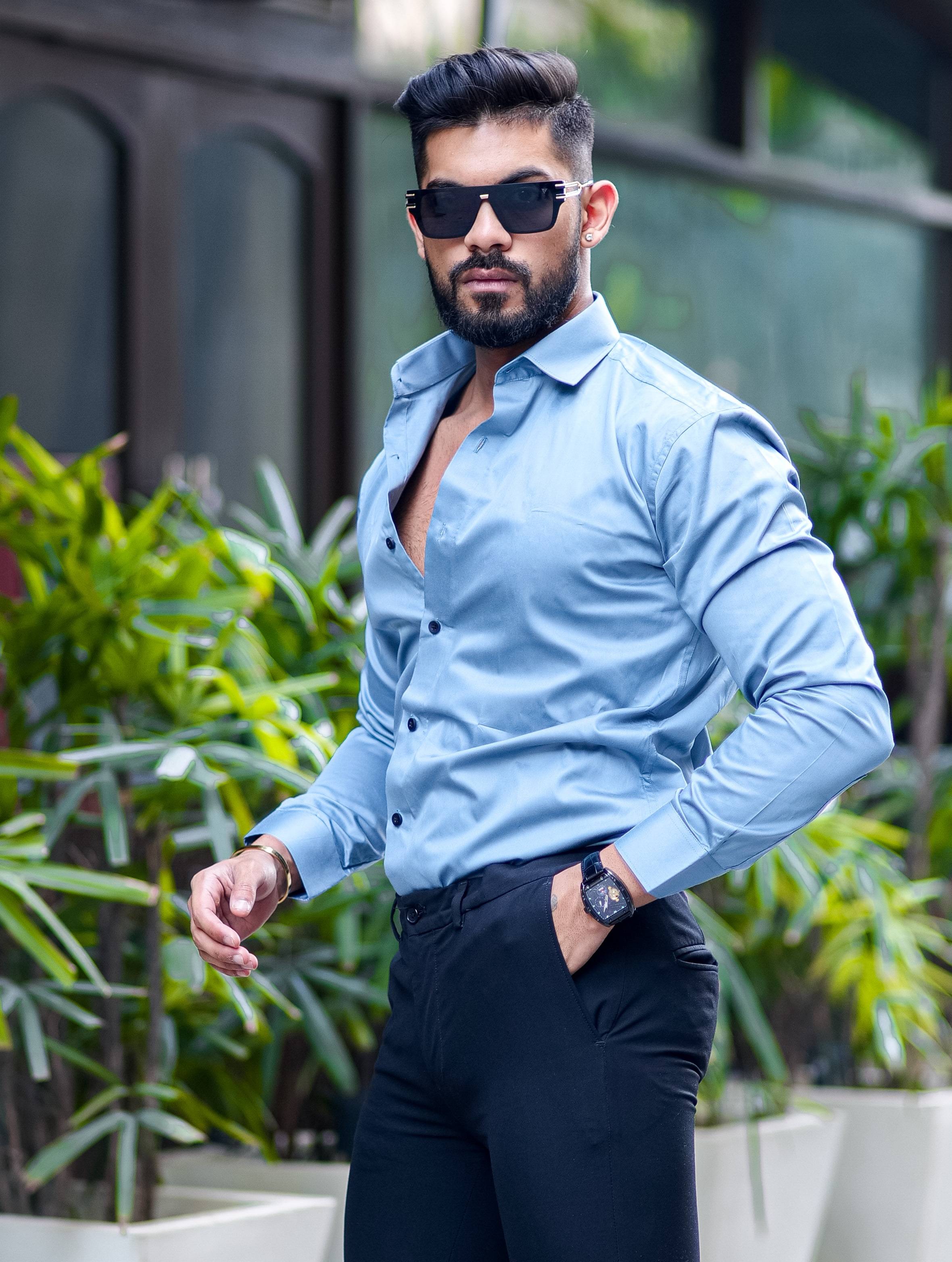 Formy Aqua Blue Luxury Cotton Shirt For Men's
