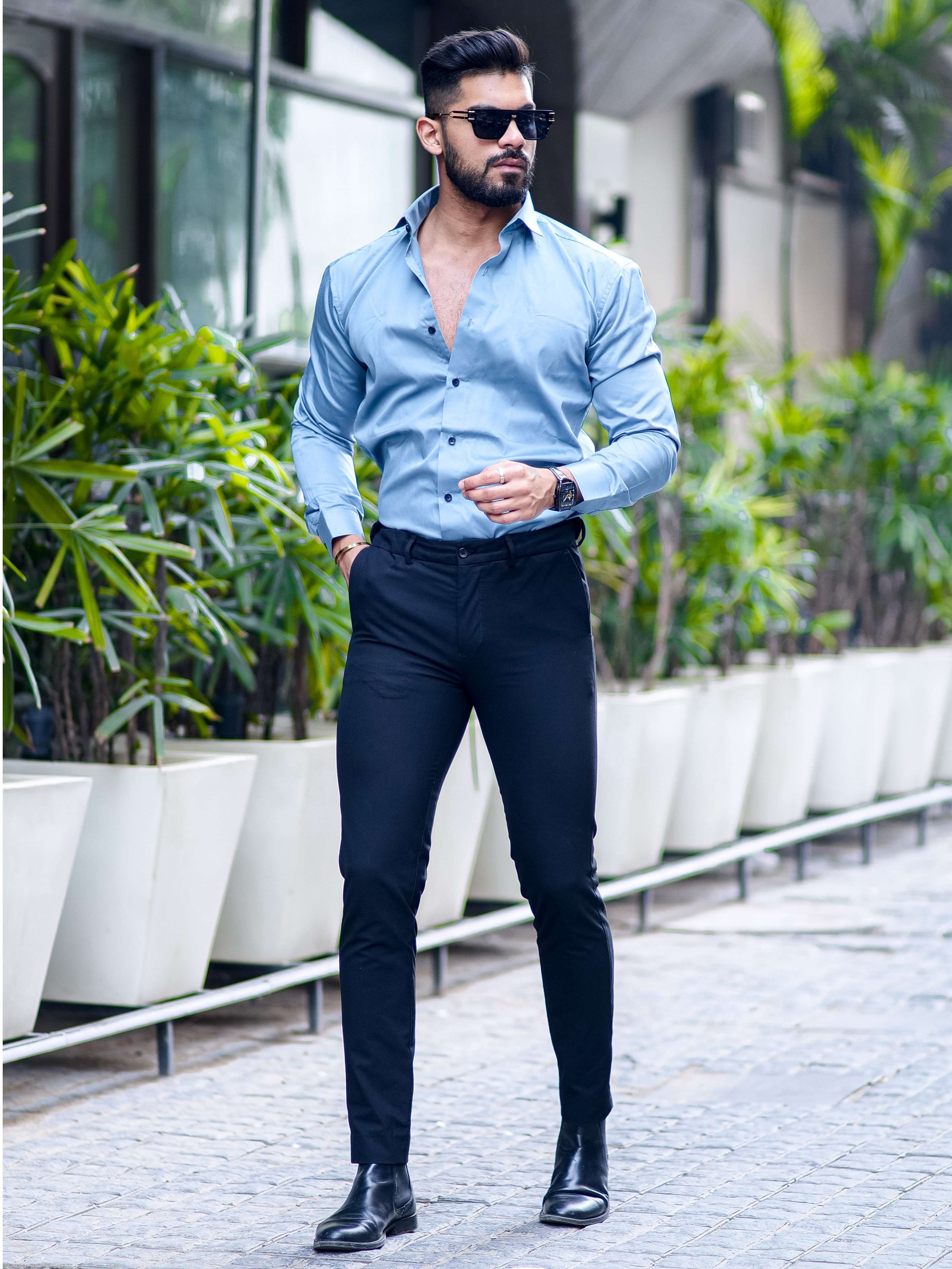 Formy Aqua Blue Luxury Cotton Shirt For Men's