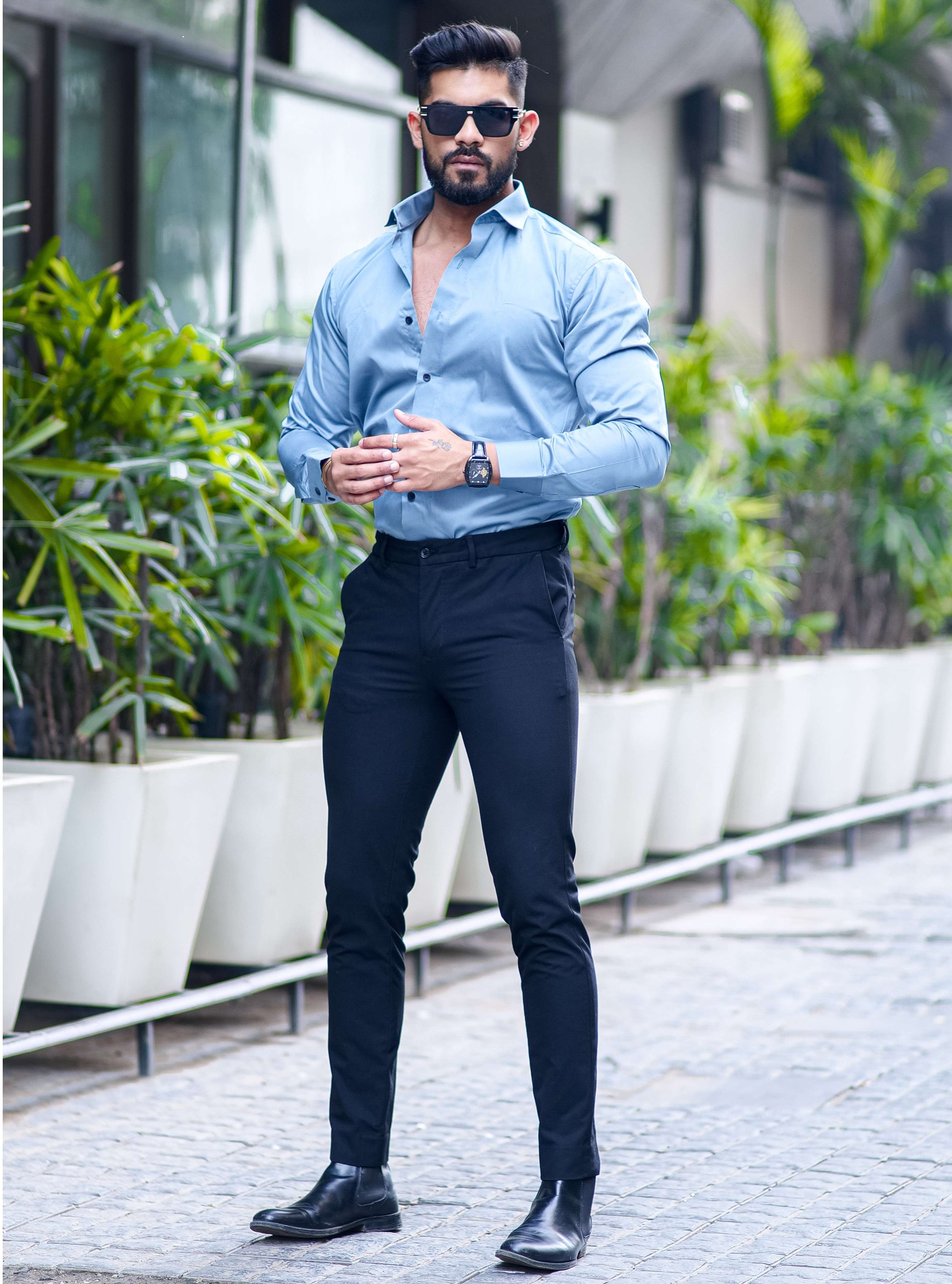 Formy Aqua Blue Luxury Cotton Shirt For Men's