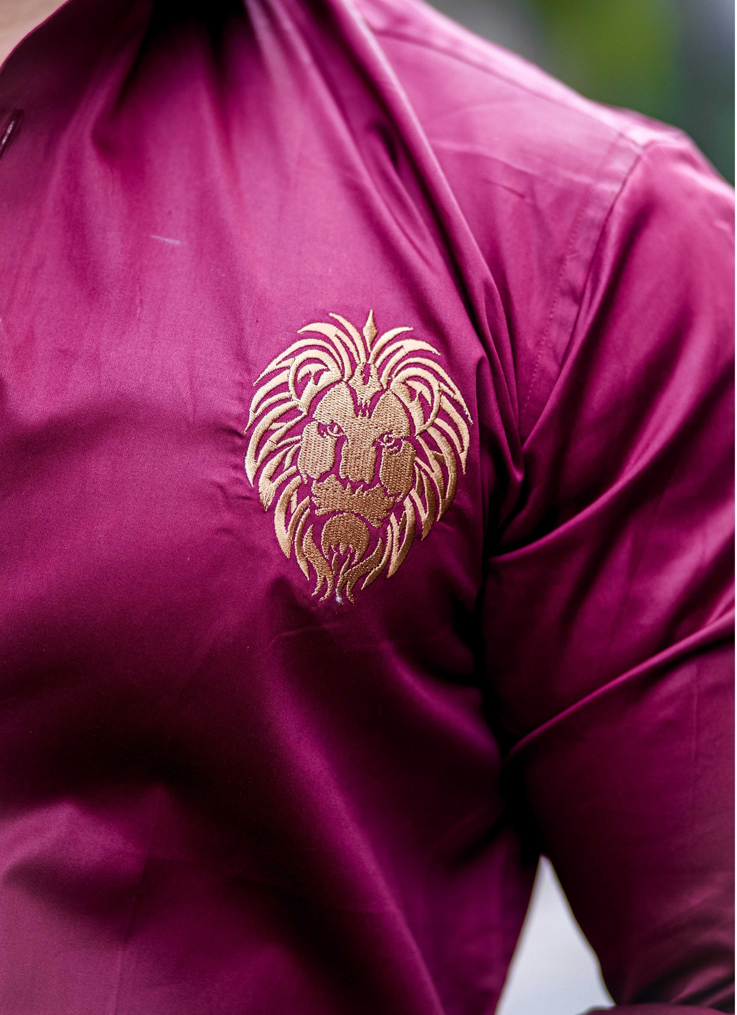 Maroon Golden Embroidered Mufasa Luxury Shirt For Men's