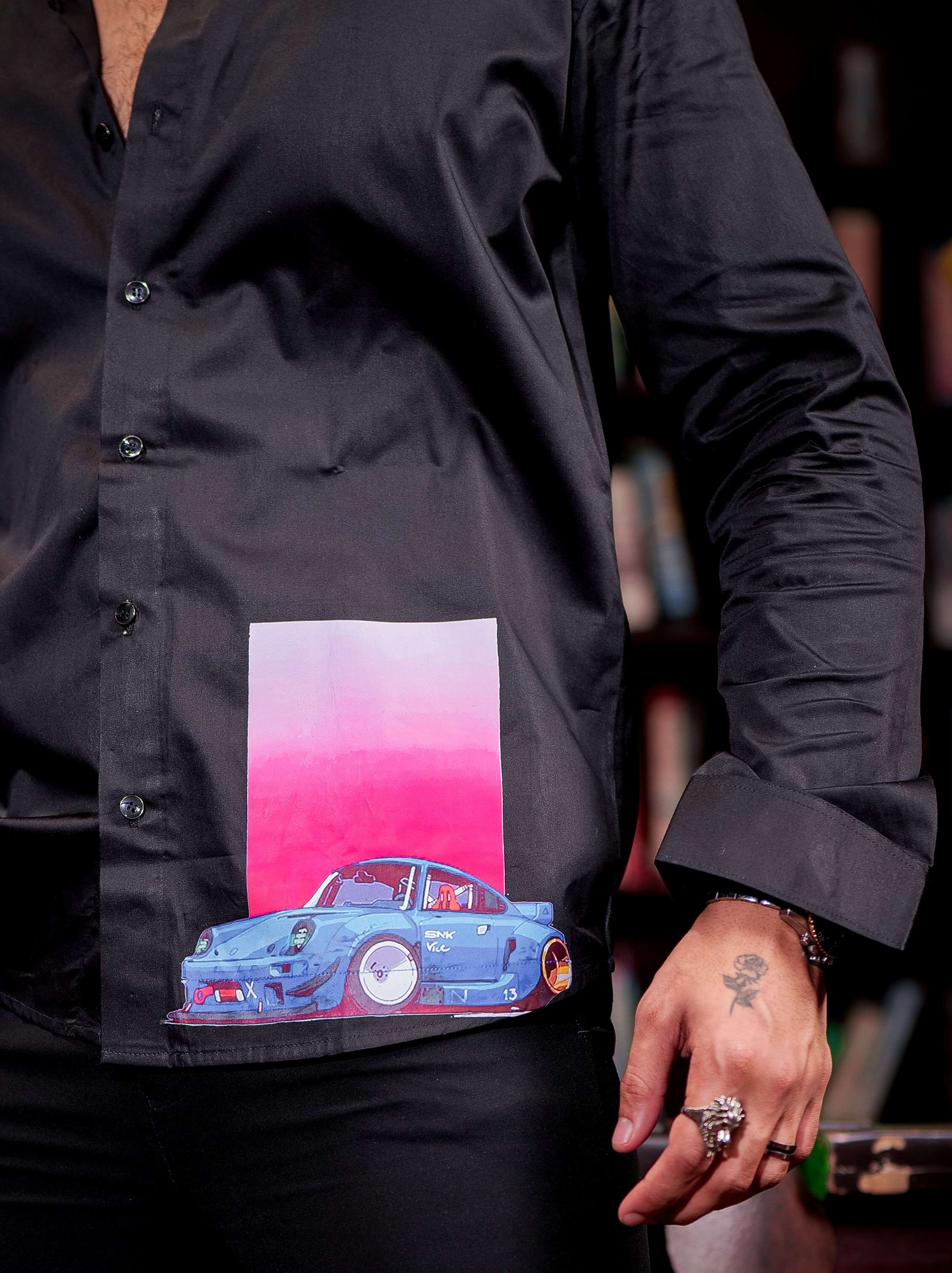 Black ClubWear Printed Satin Cotton Shirt