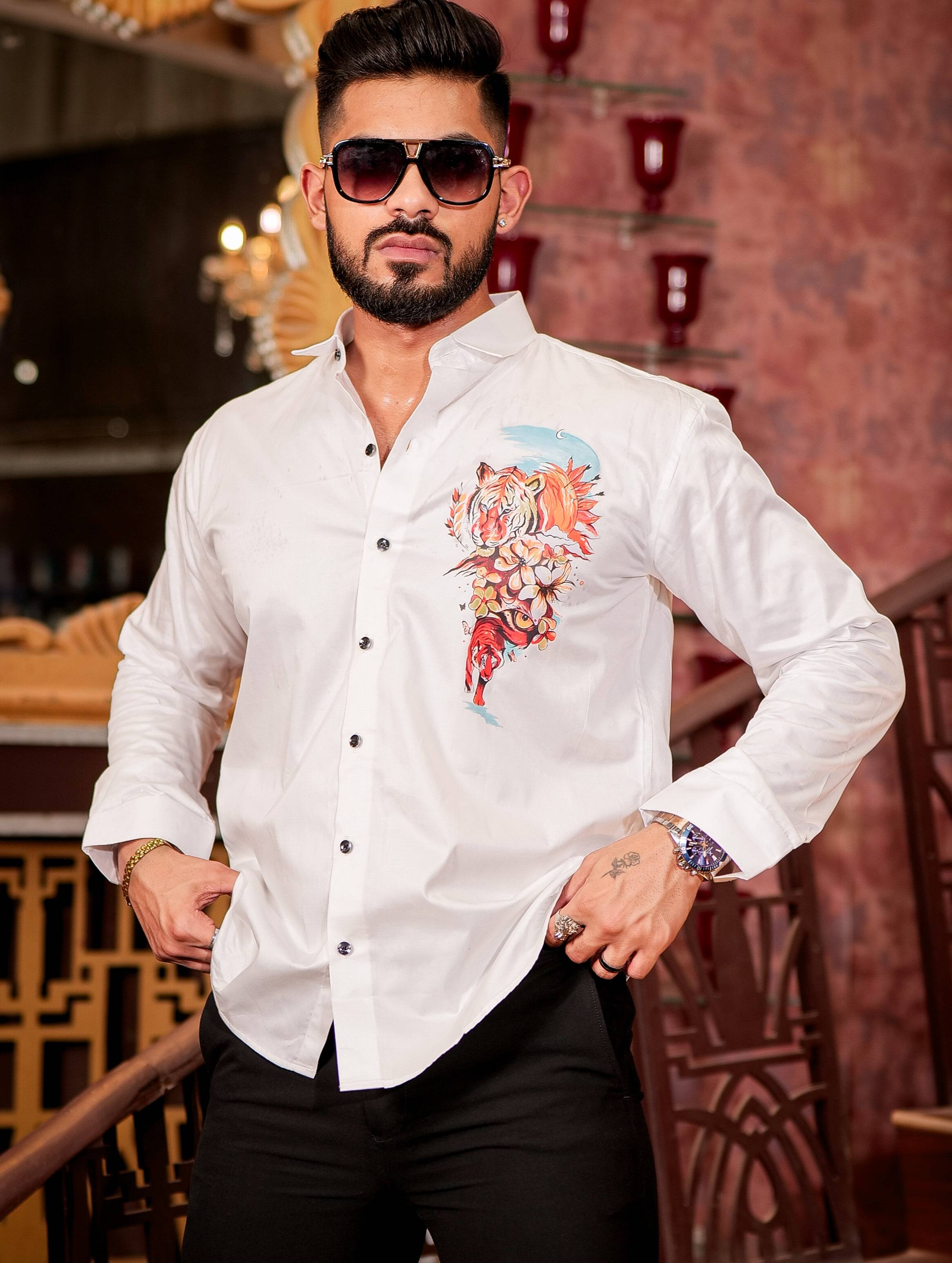 White Club Wear Printed Satin Cotton Shirt – The Foomer