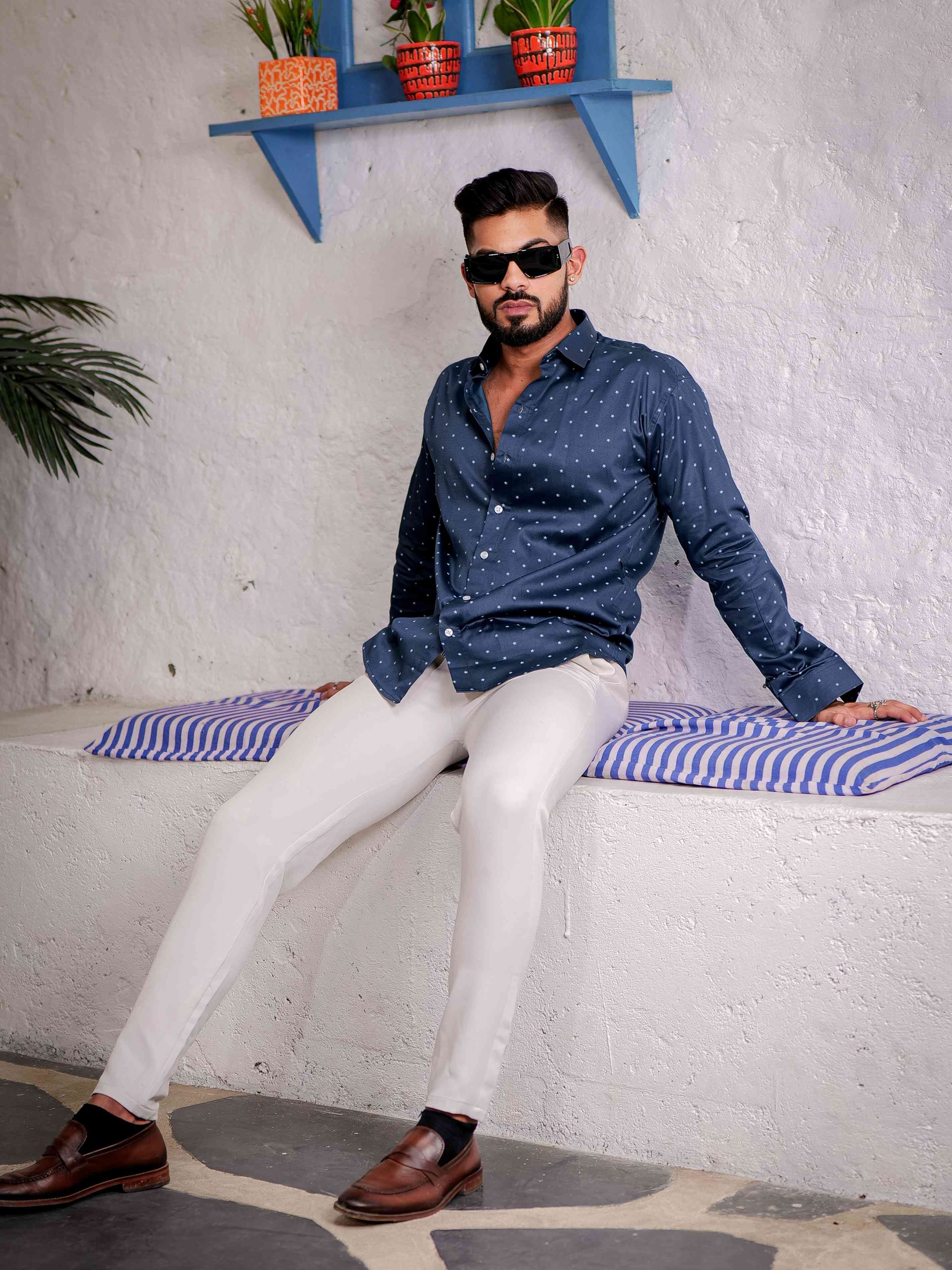 Blue Satin Print Premium Shirt