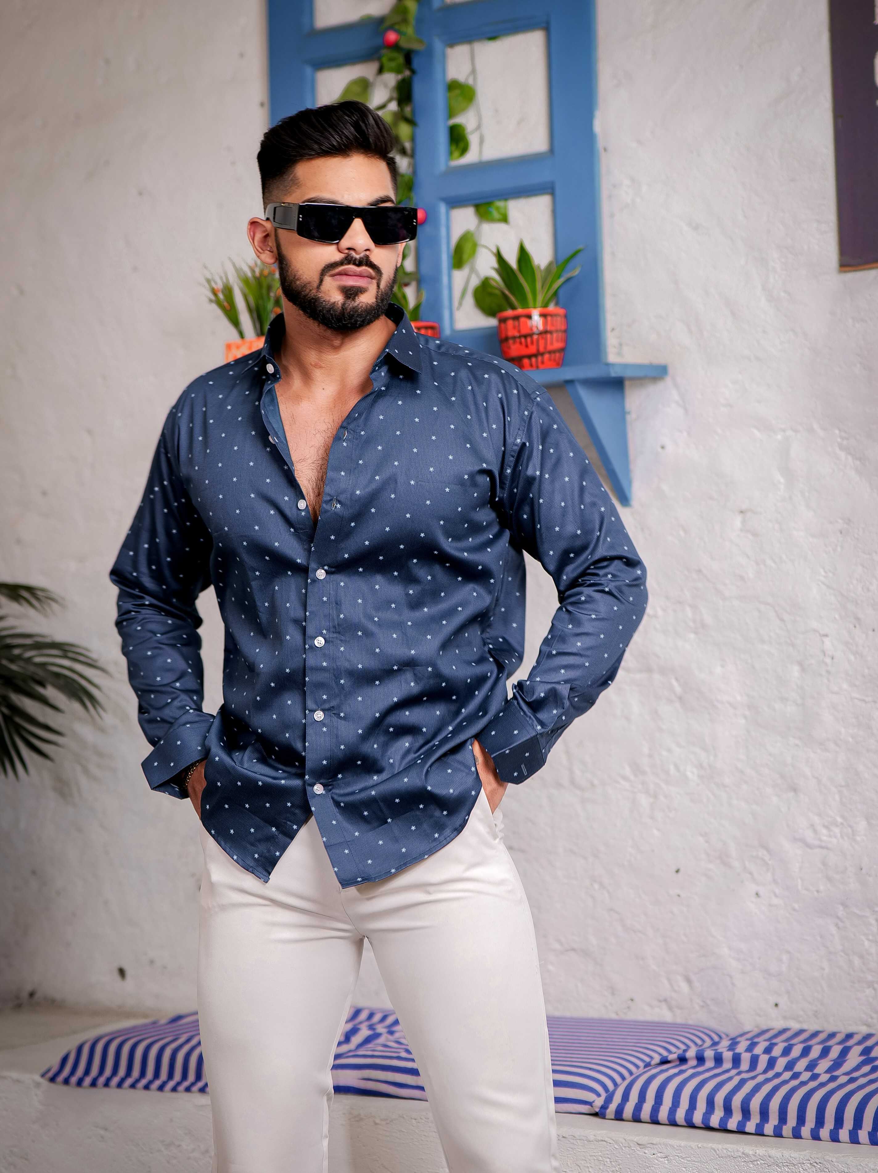 Blue Satin Print Premium Shirt