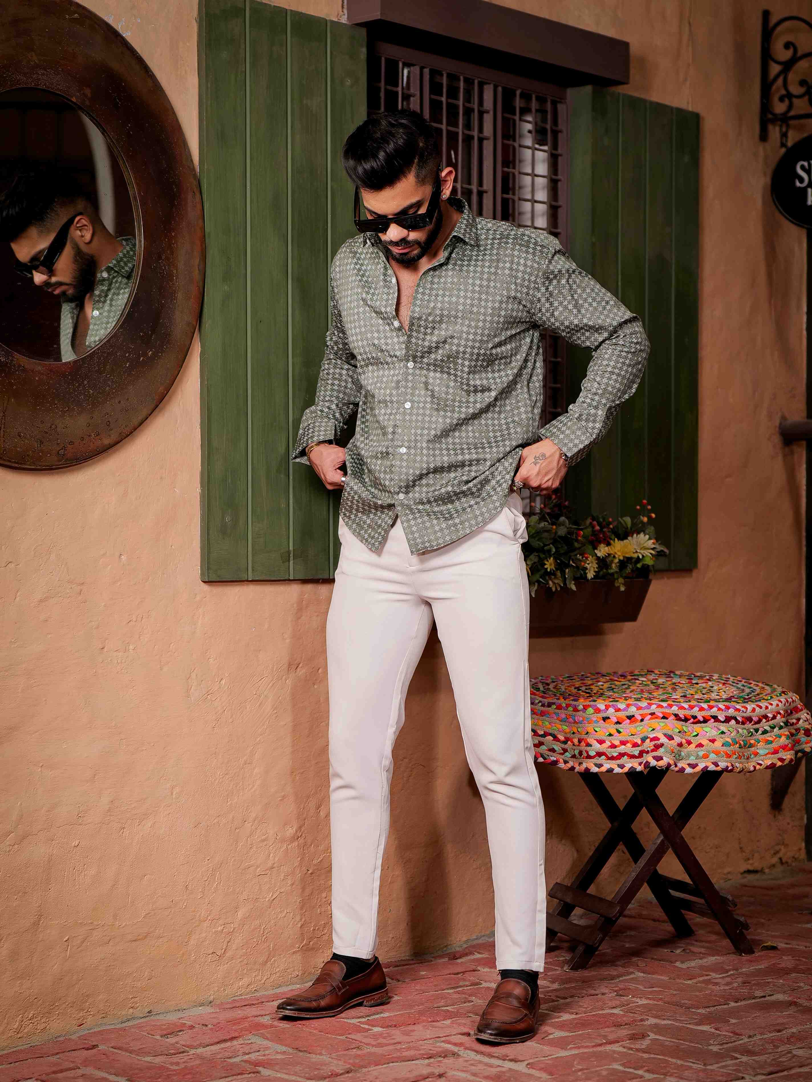 Green Satin Print Premium Shirt