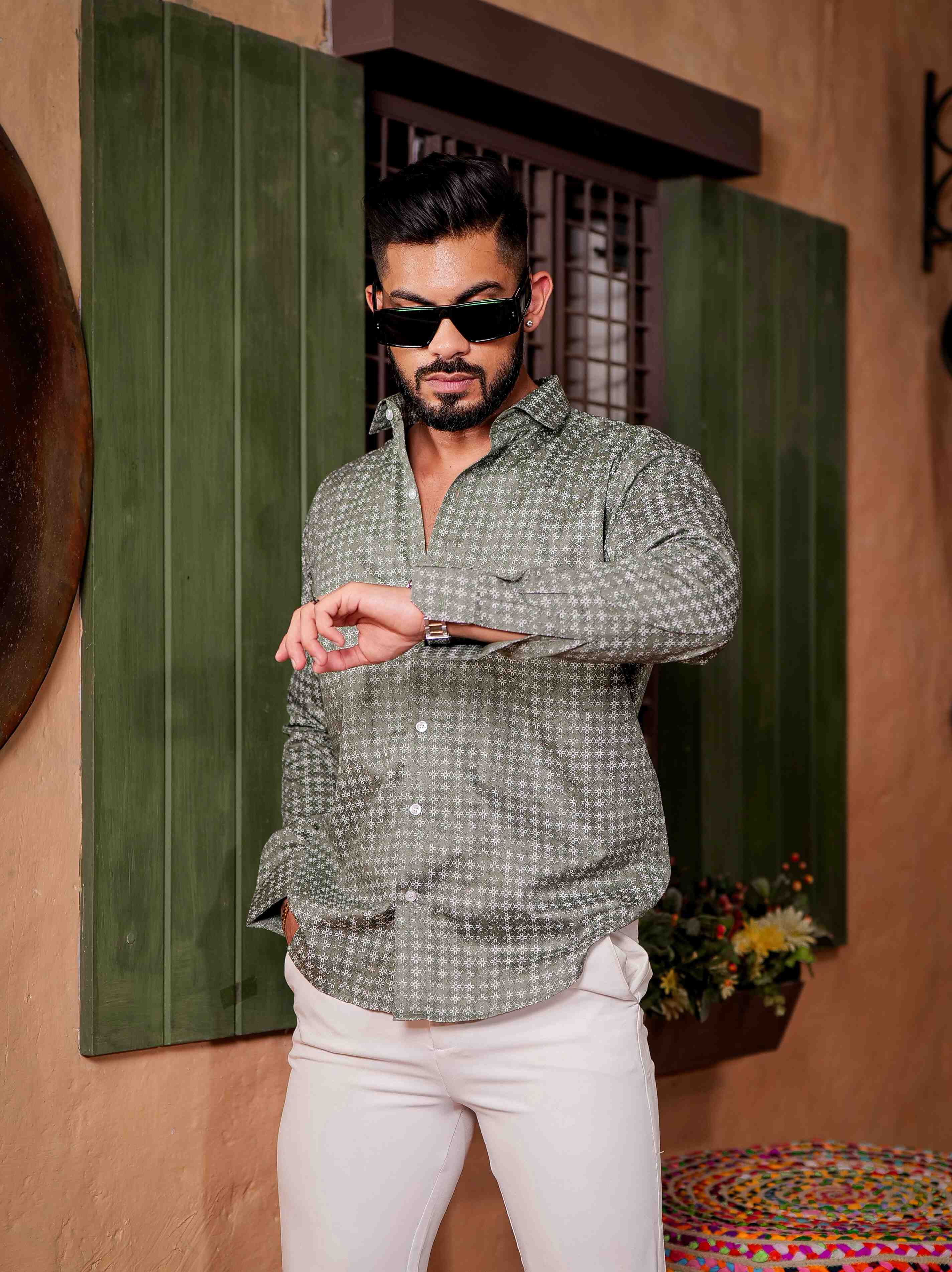 Green Satin Print Premium Shirt