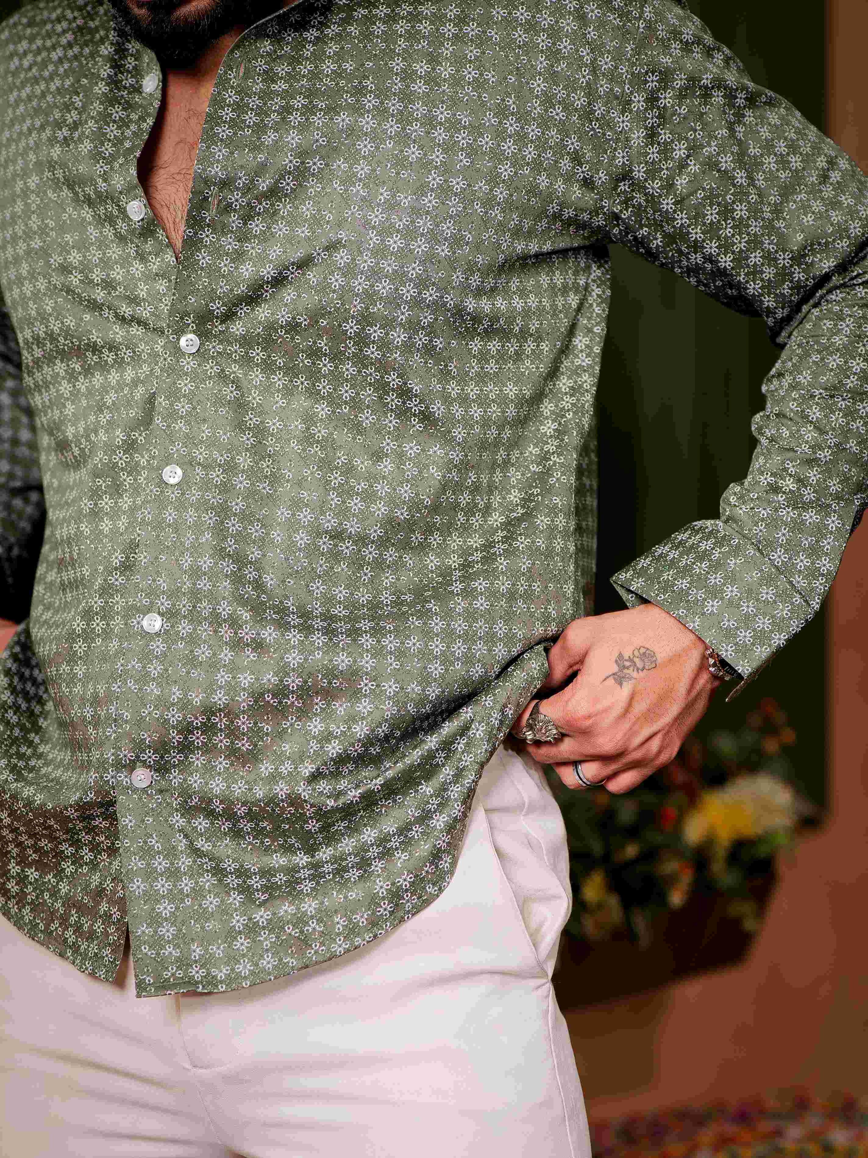 Green Satin Print Premium Shirt