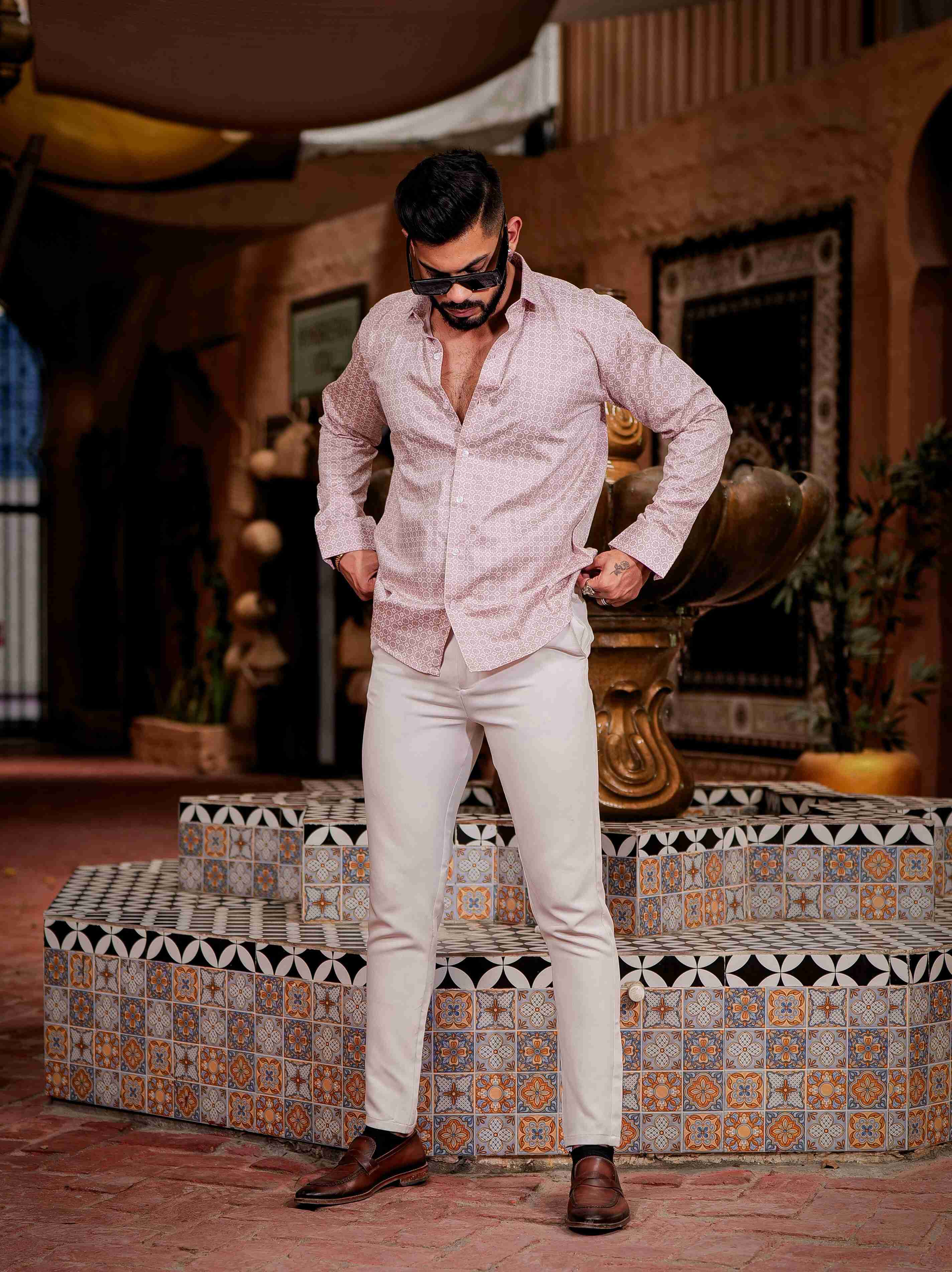 Pink Satin Print Premium Shirt