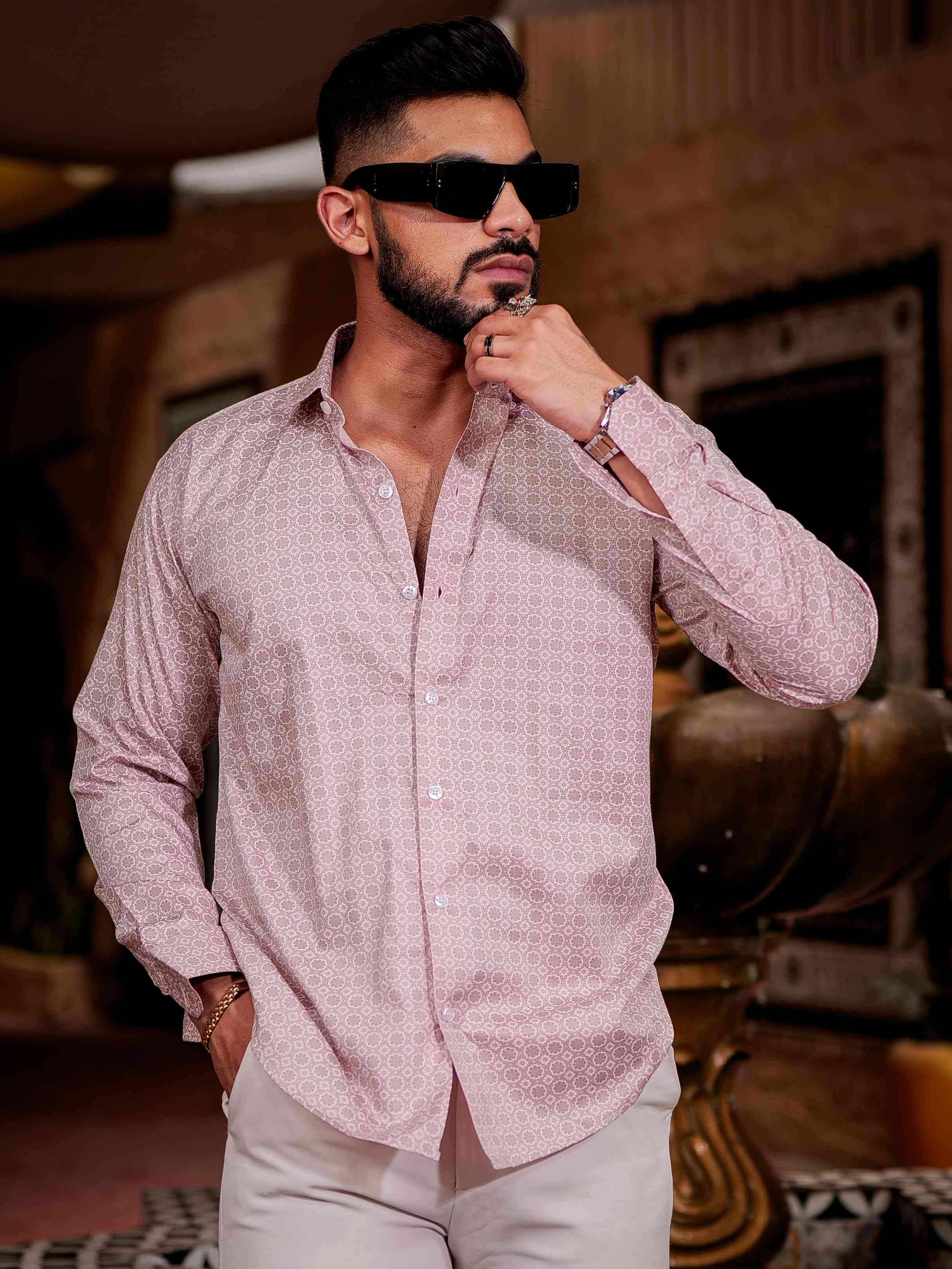Pink Satin Print Premium Shirt