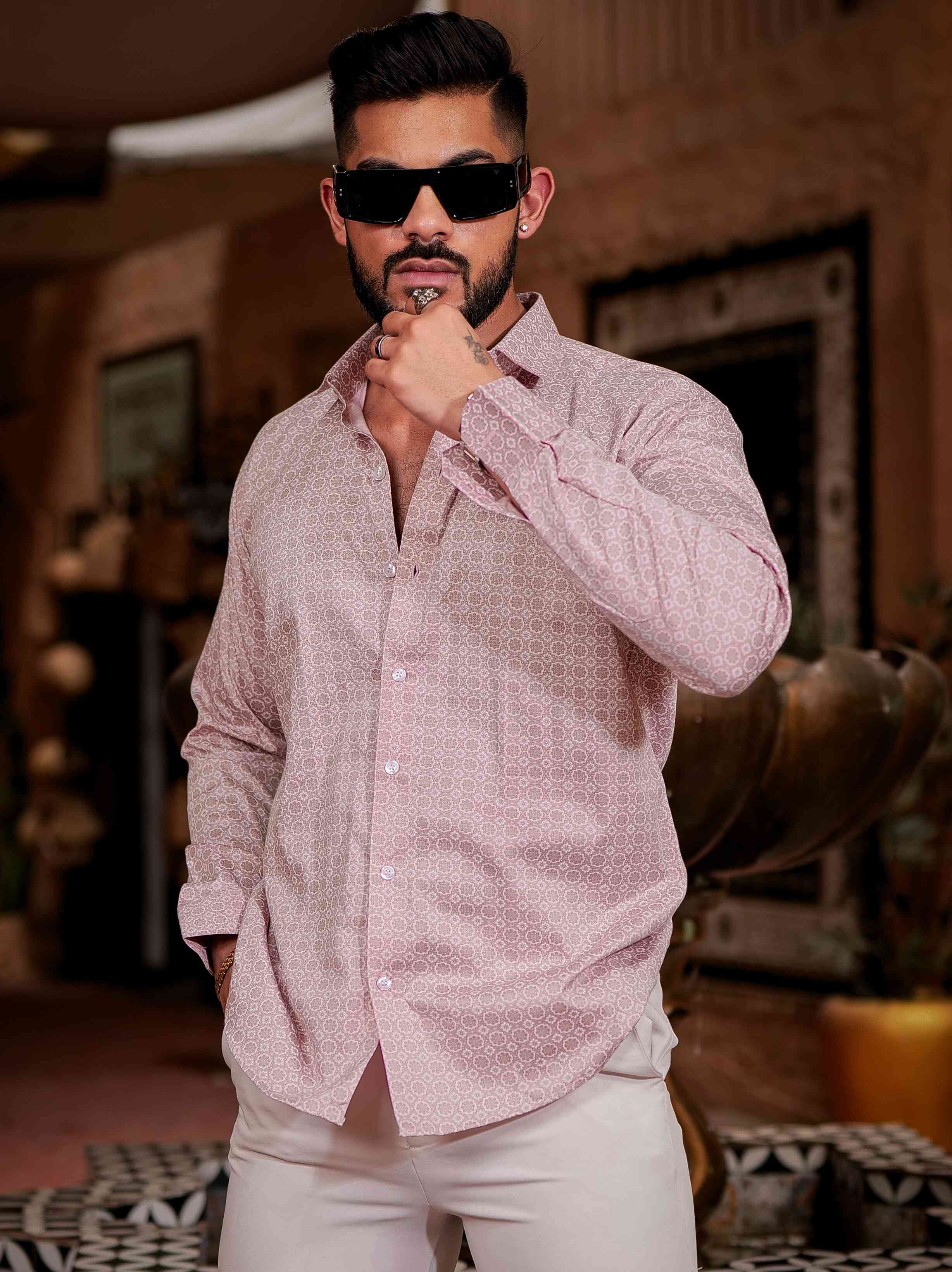 Pink Satin Print Premium Shirt