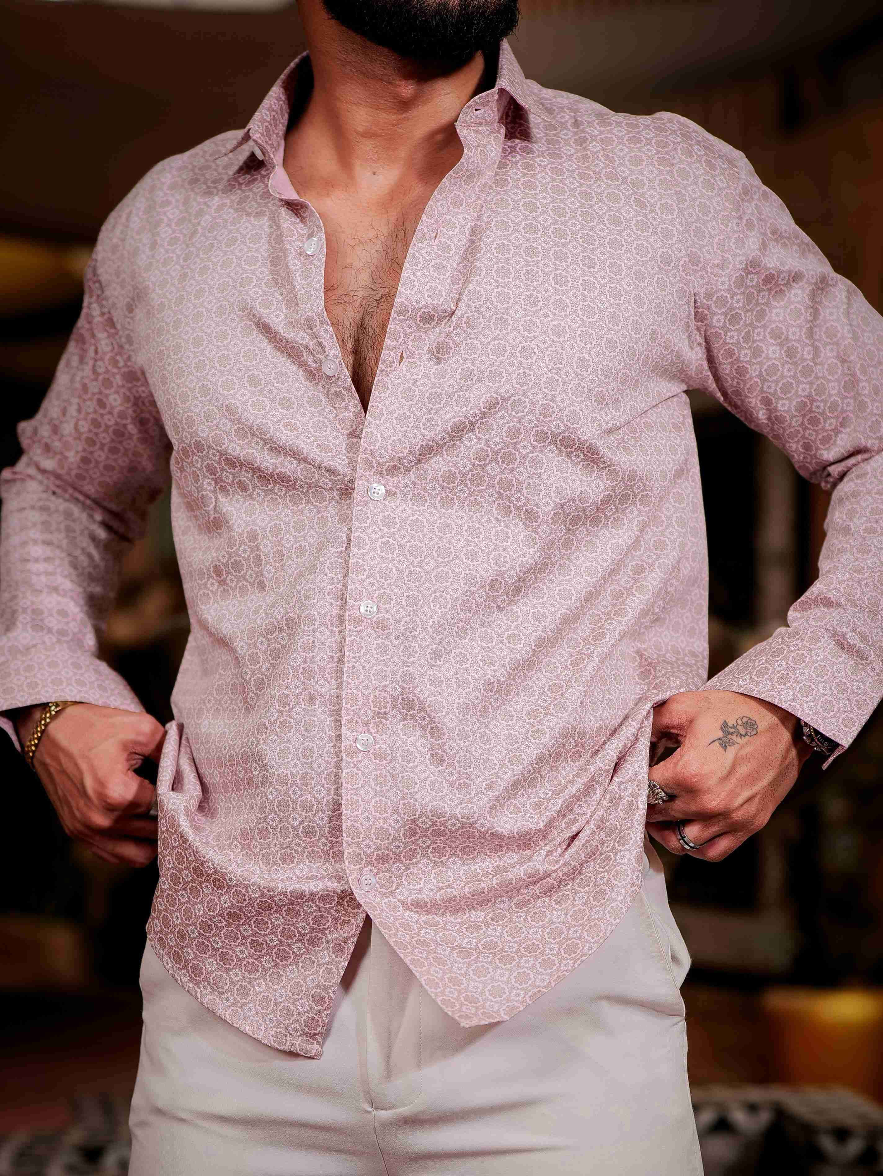 Pink Satin Print Premium Shirt