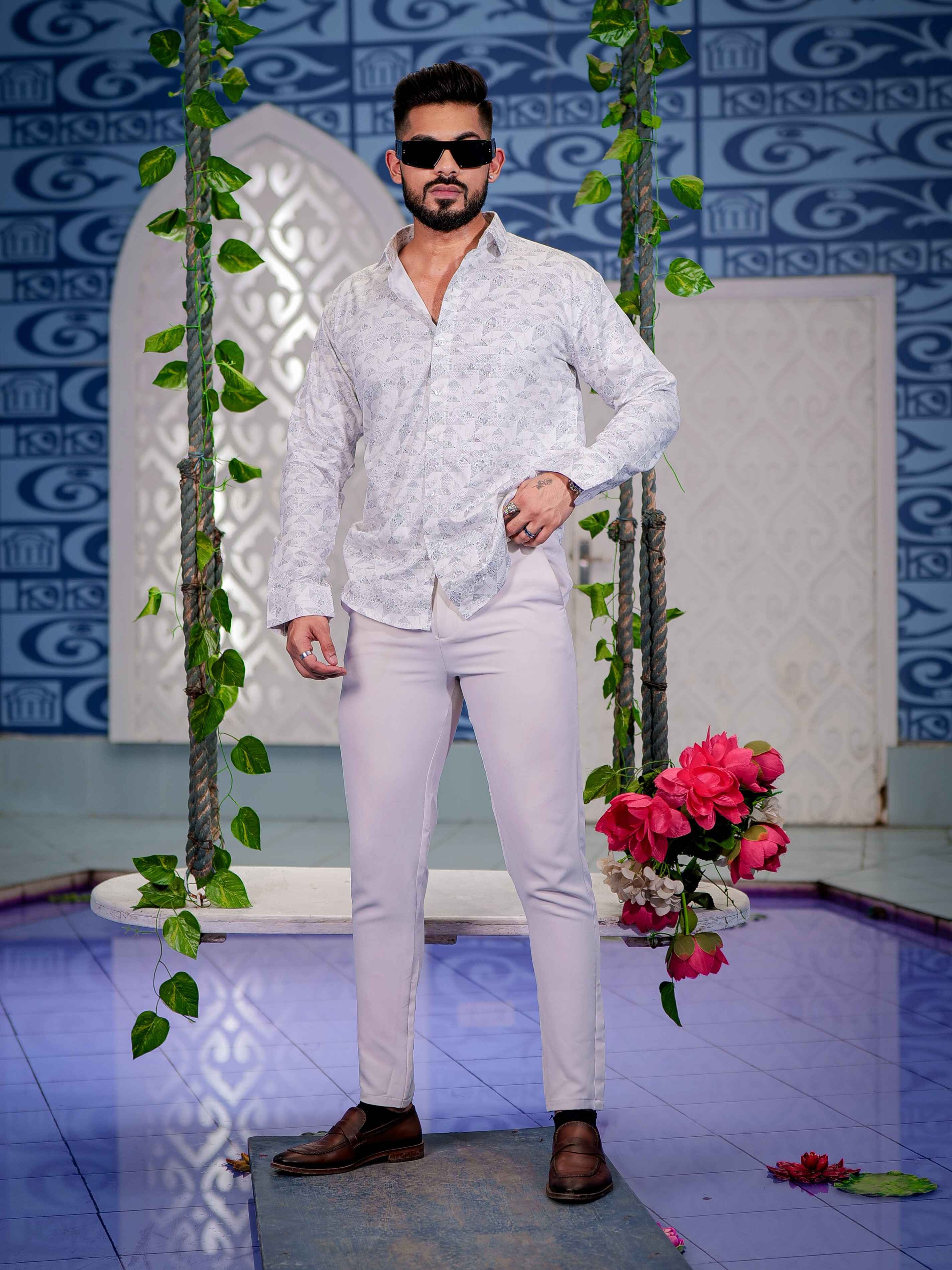 White Satin Print Premium Shirt