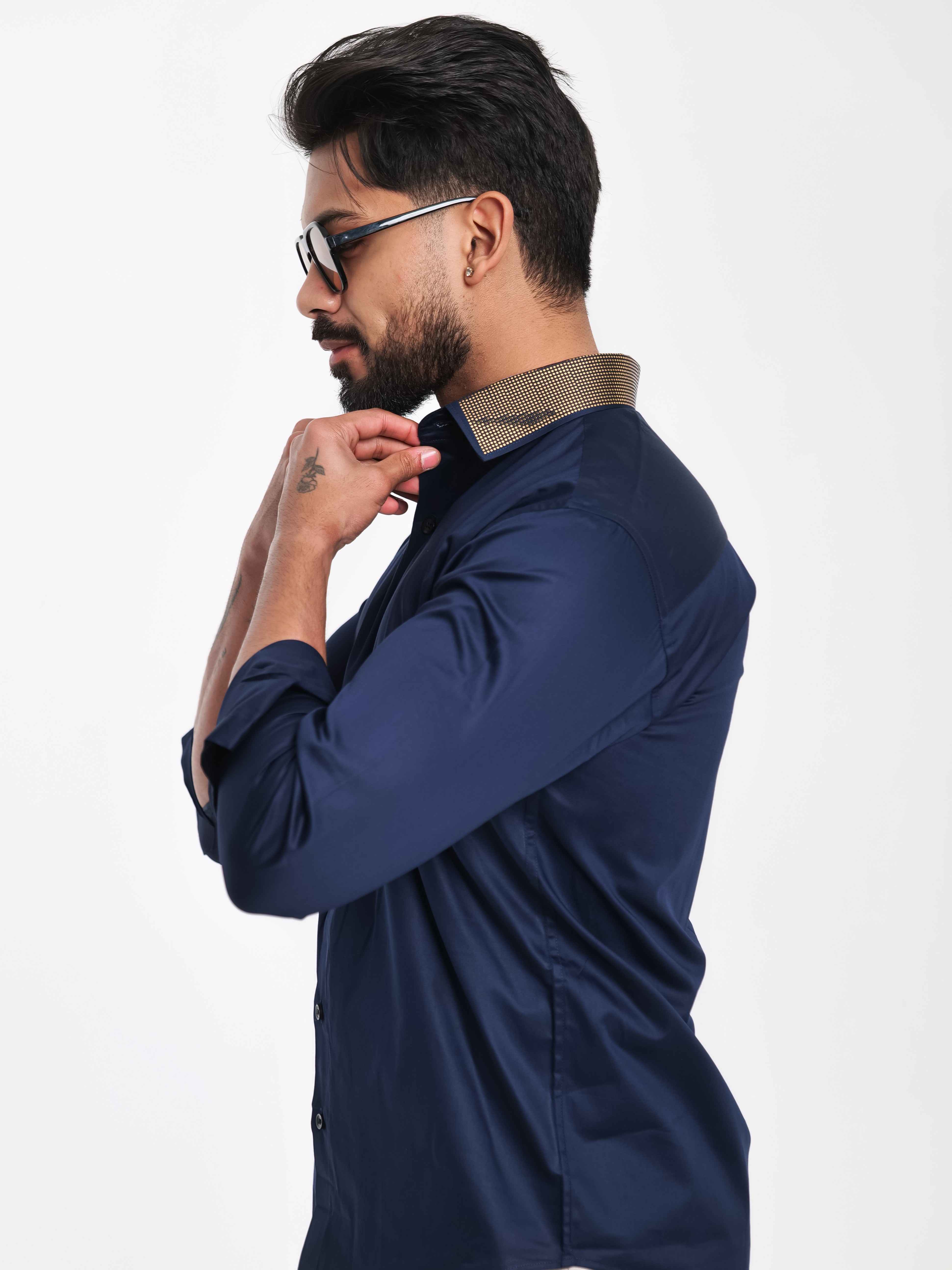 FOOMER NAVY COLLAR SEQUENCE DESIGNER SHIRT FOR MEN'S