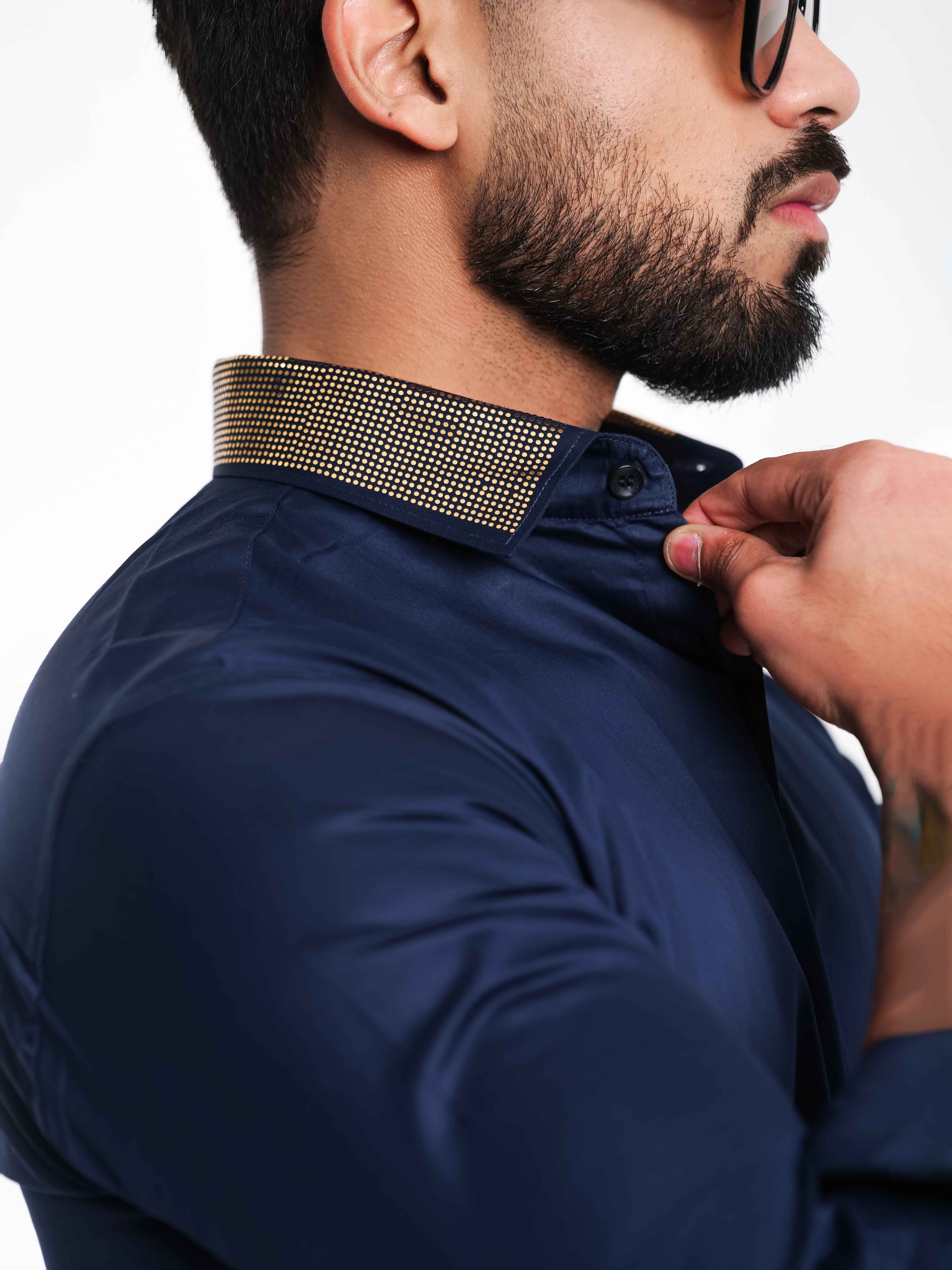 FOOMER NAVY COLLAR SEQUENCE DESIGNER SHIRT FOR MEN'S
