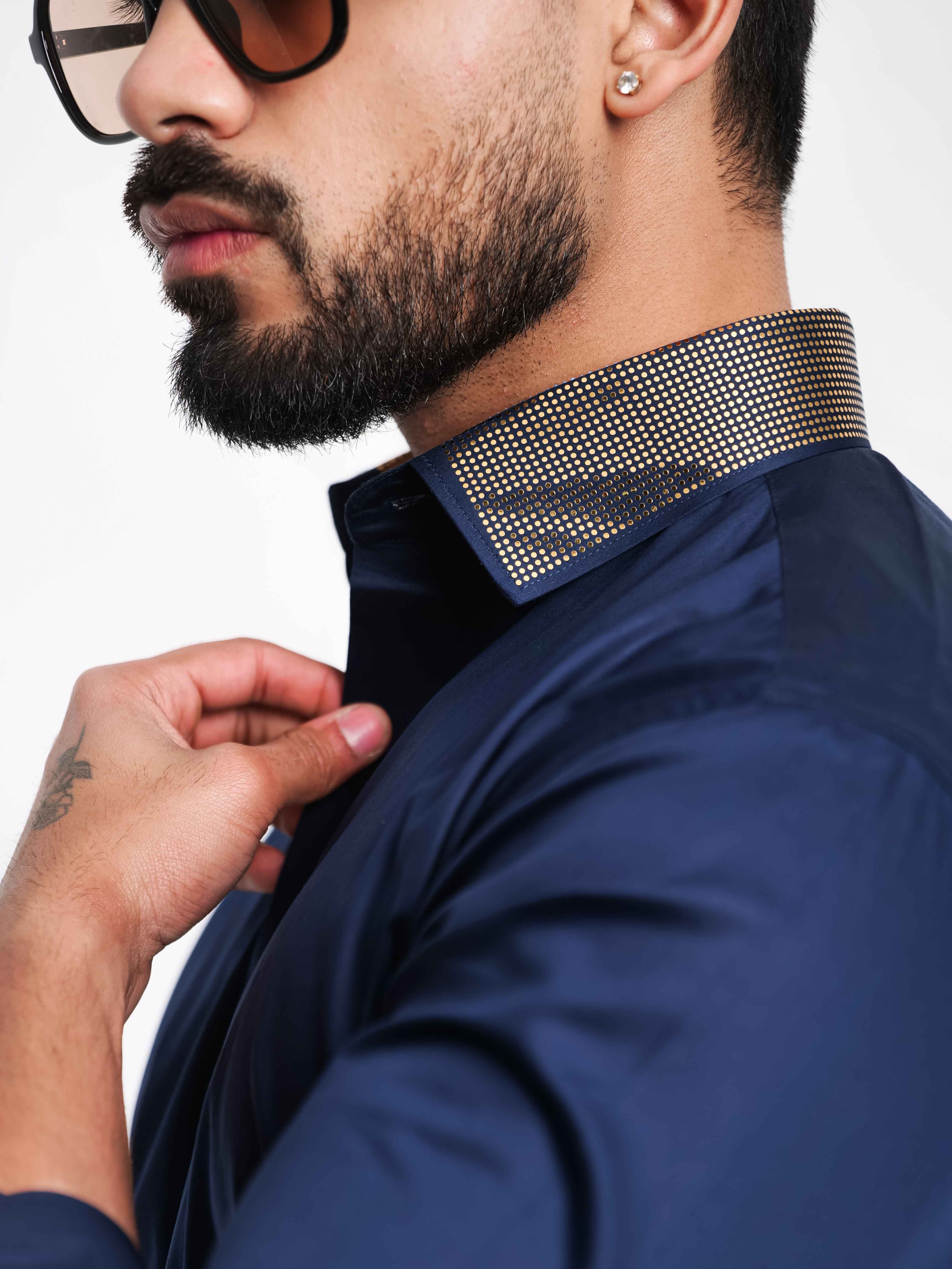 FOOMER NAVY COLLAR SEQUENCE DESIGNER SHIRT FOR MEN'S