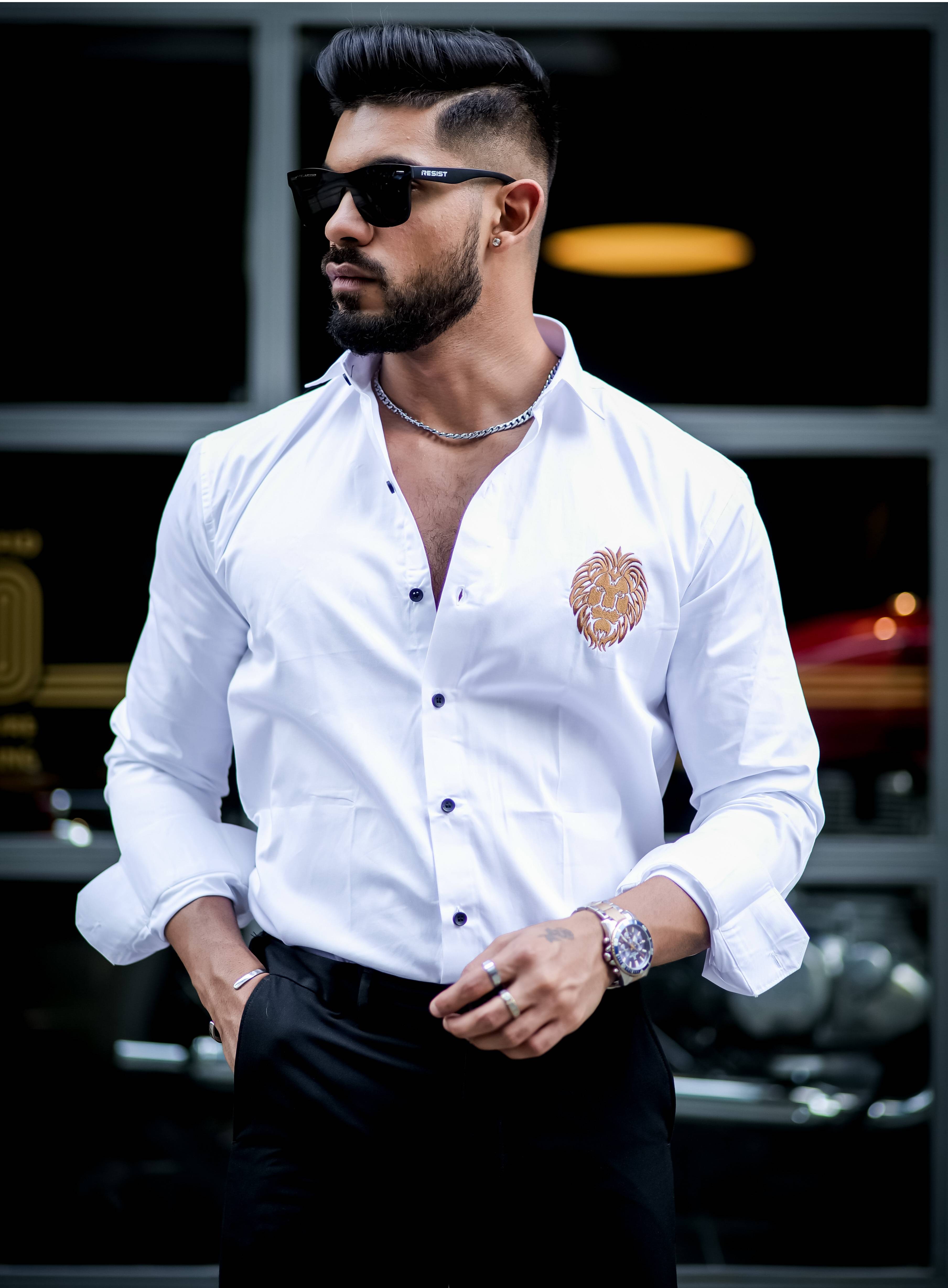 White Golden Embroidered Mufasa Luxury Shirt – The Foomer