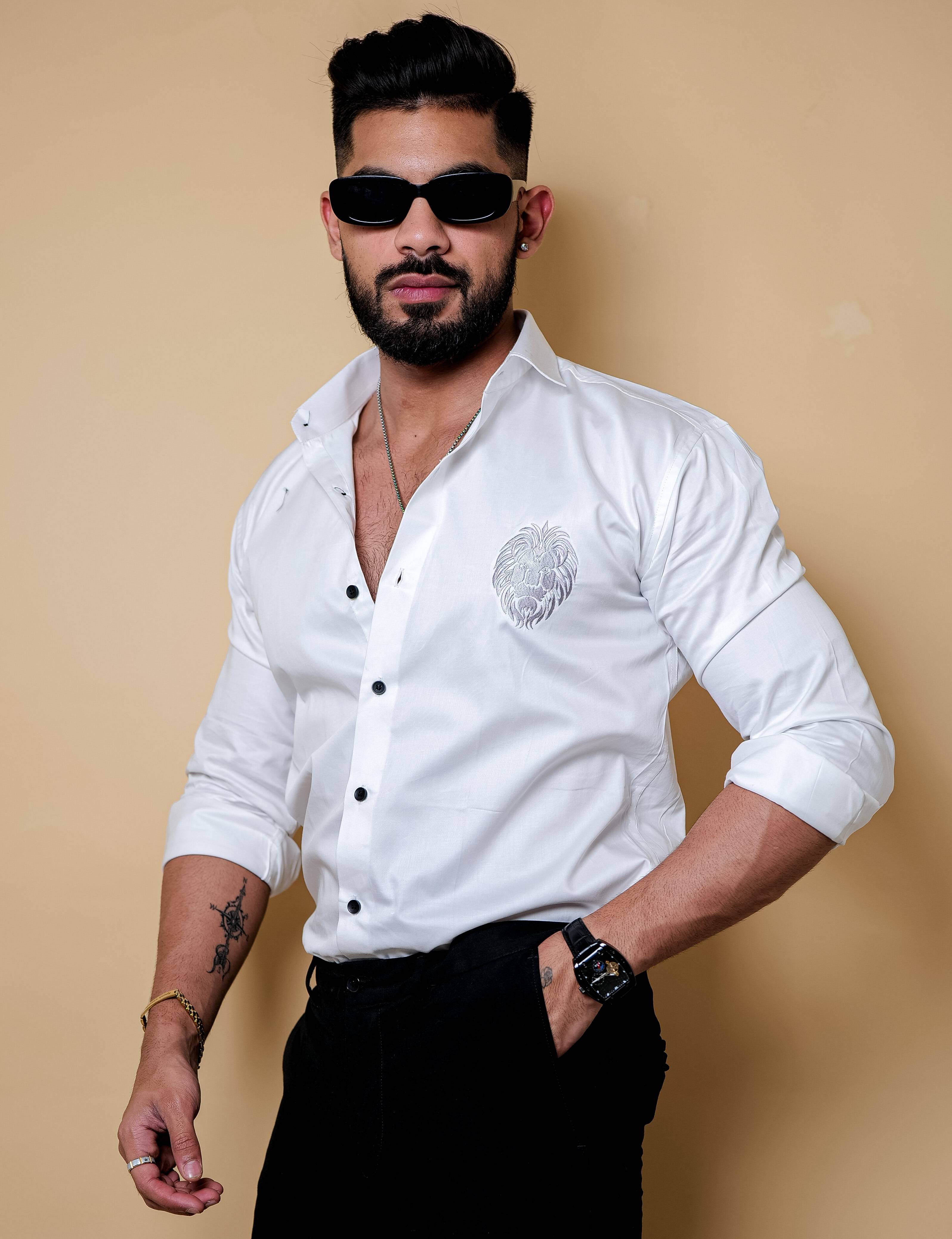 Mufasa Embroidered White Luxury Cotton Shirt – The Foomer