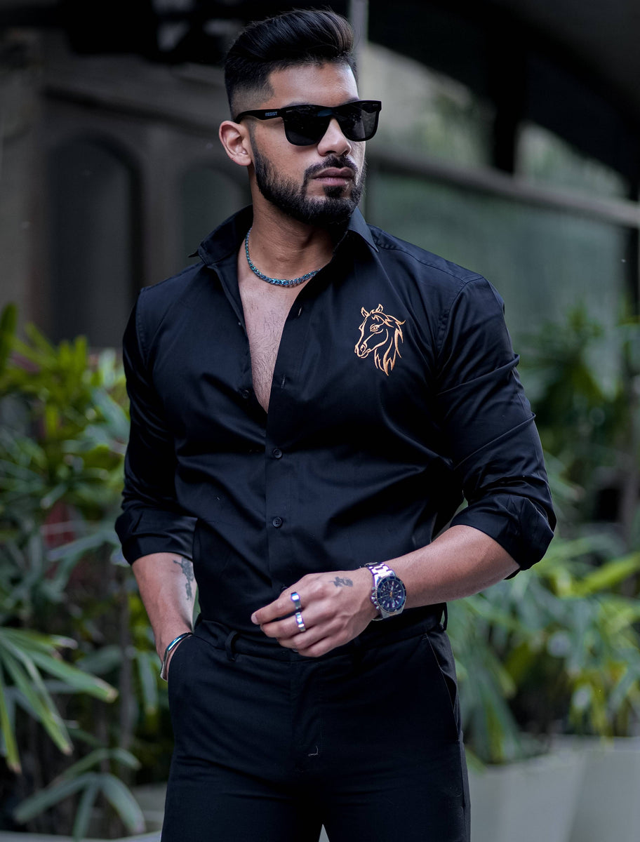 Mens black shirt front and back best sale