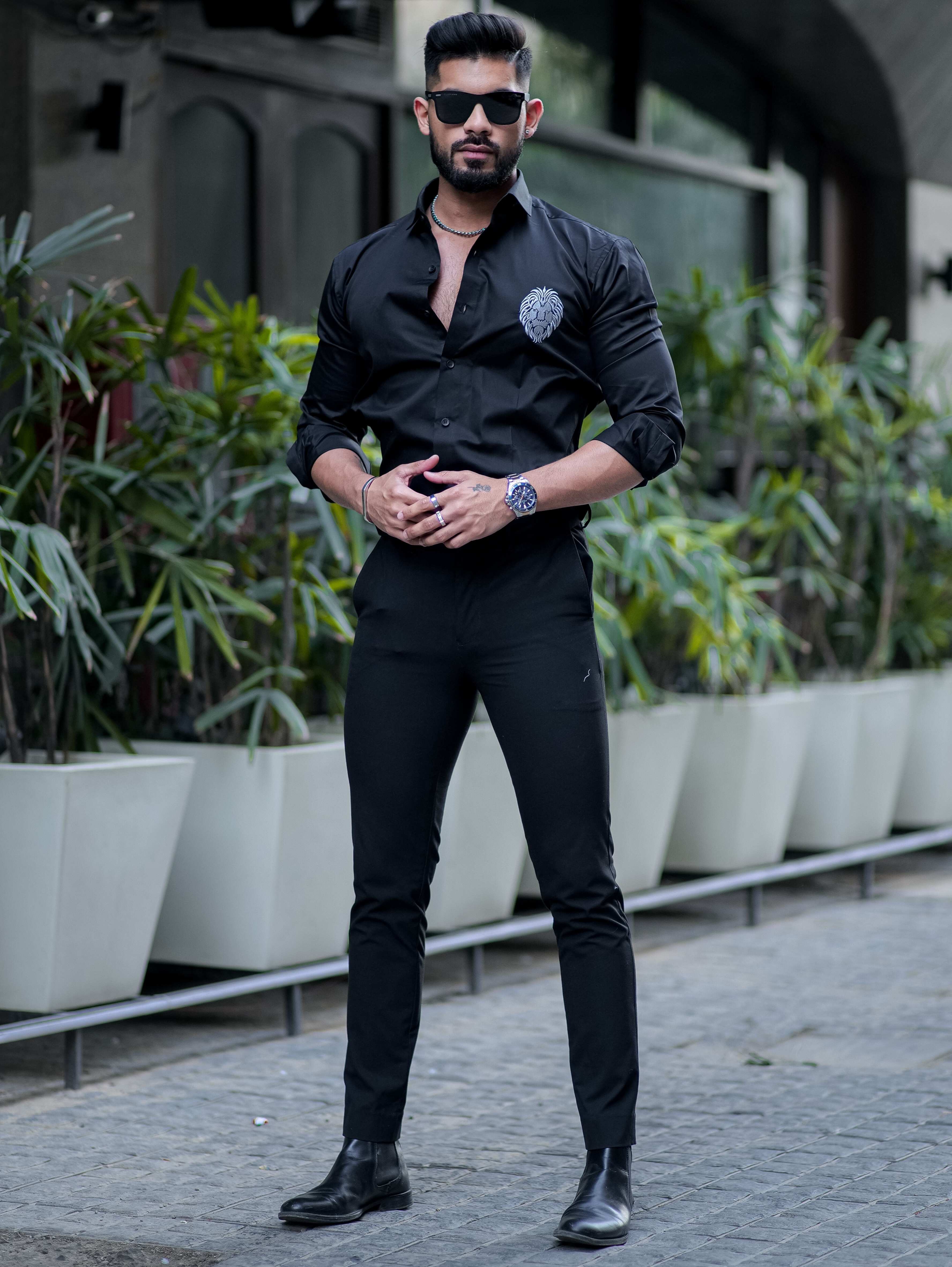 Mufasa Embroidered Grey Black Luxury Shirt For Men