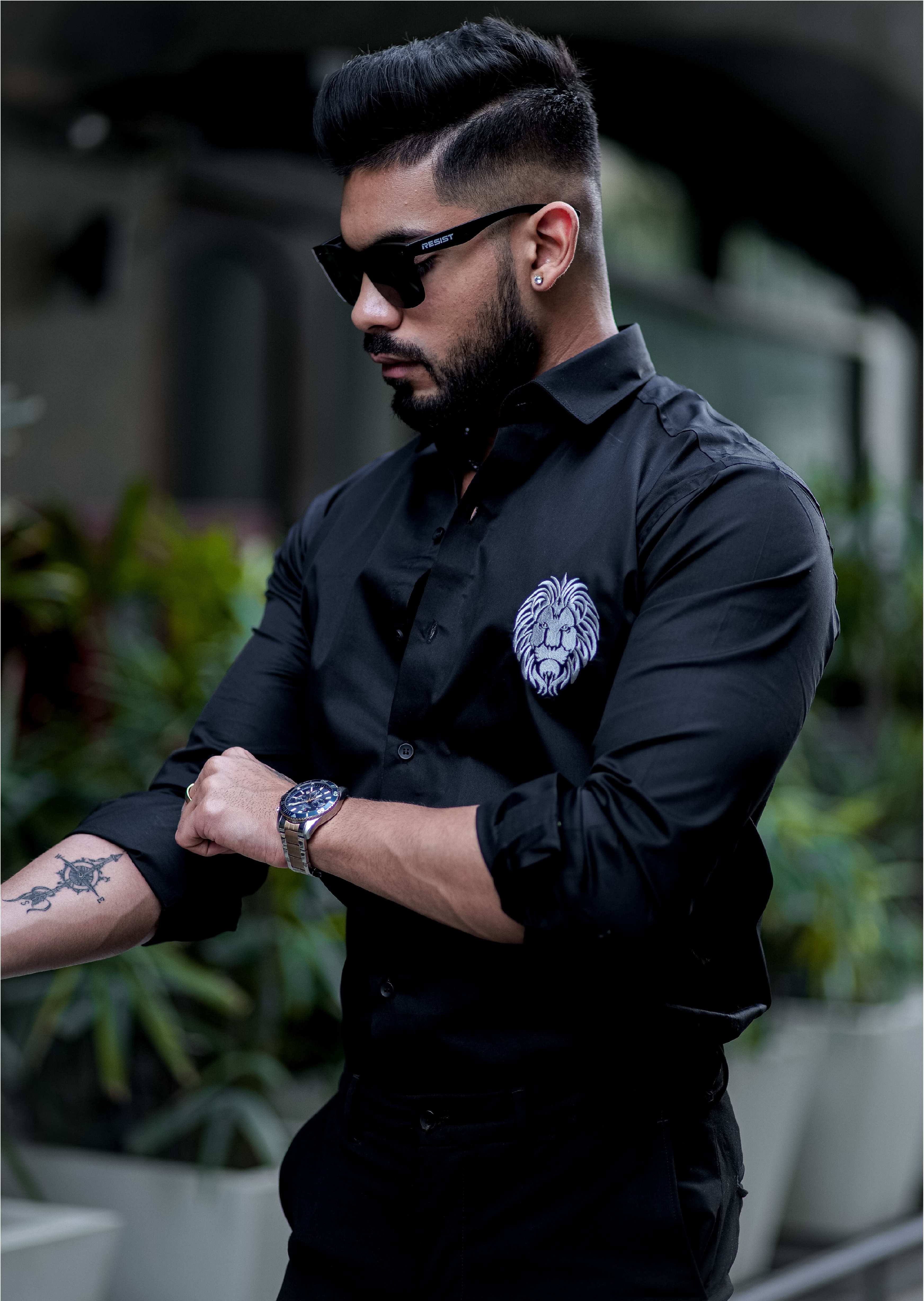 Mufasa Embroidered Grey Black Luxury Shirt For Men