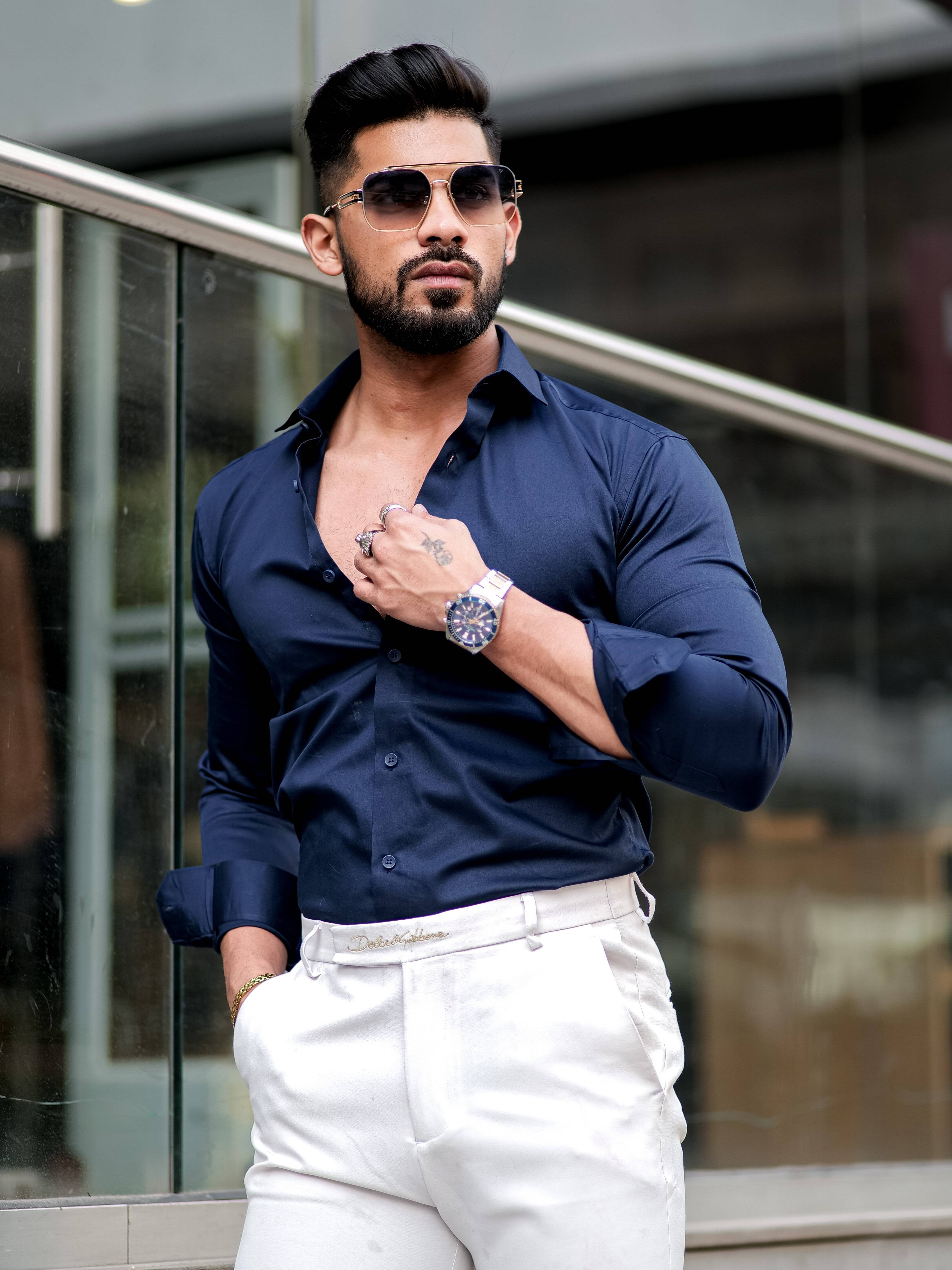 Formy Navy Luxury Satin Cotton Shirt For Men's – The Foomer